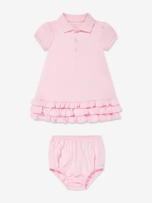 Ralph Lauren Baby Girls Ruffle Polo Dress With Bloomers in Pink