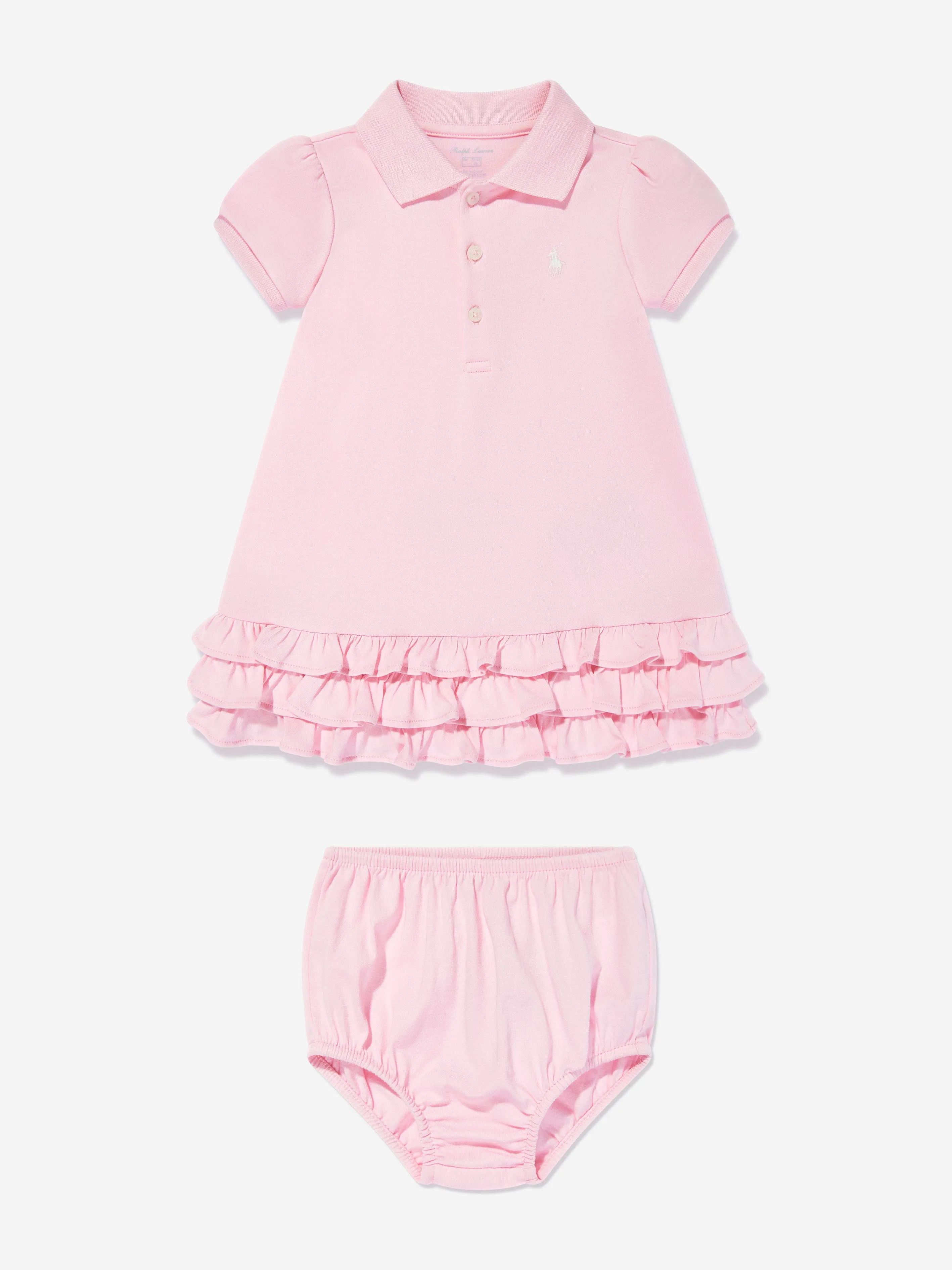 Ralph Lauren Baby Girls Ruffle Polo Dress With Bloomers in Pink
