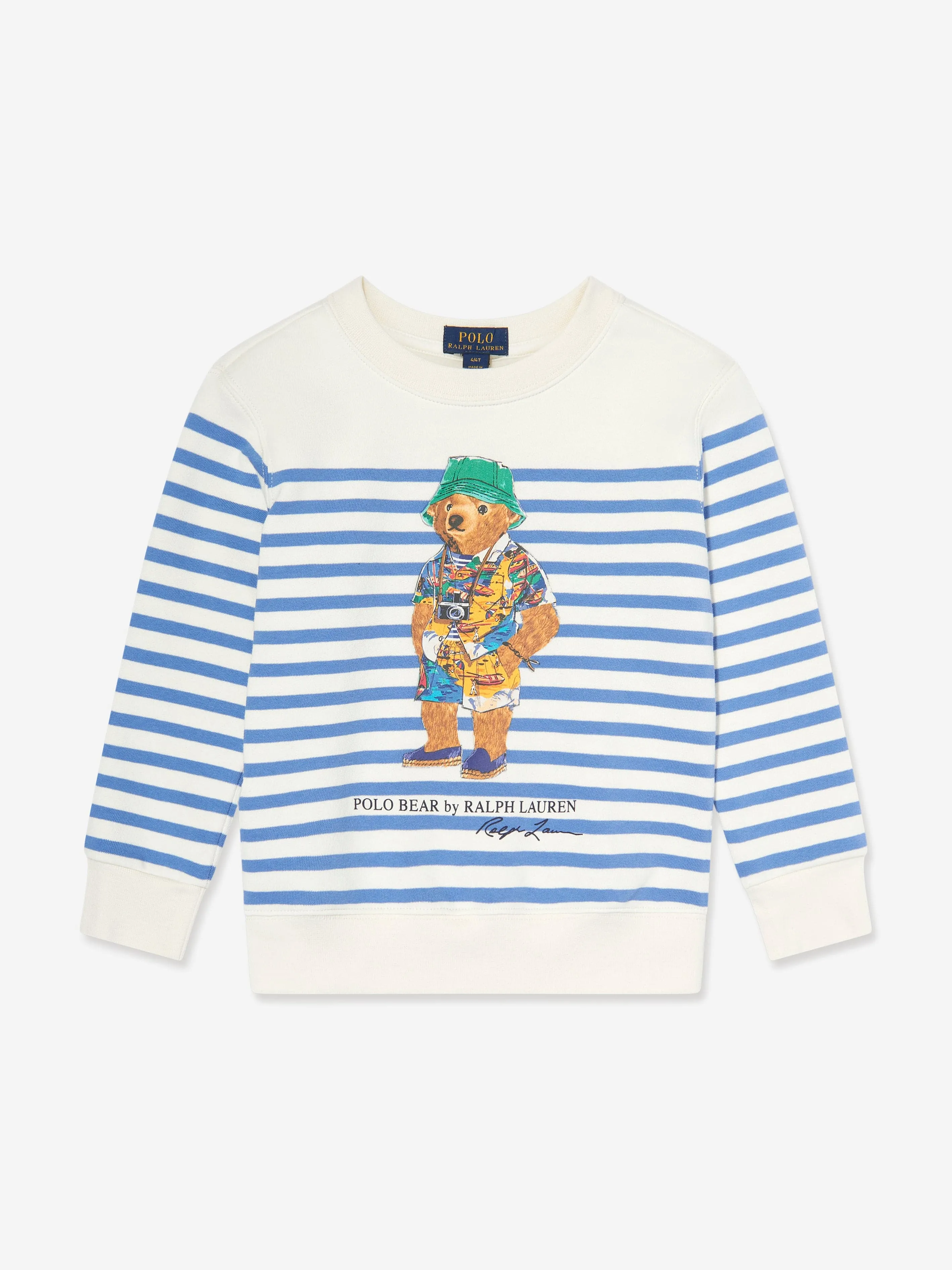 Ralph Lauren Boys Striped Polo Bear Jumper in White