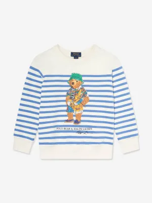 Ralph Lauren Boys Striped Polo Bear Jumper in White