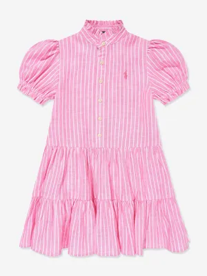 Ralph Lauren Girls Striped Tier Shirt Dress in Pink
