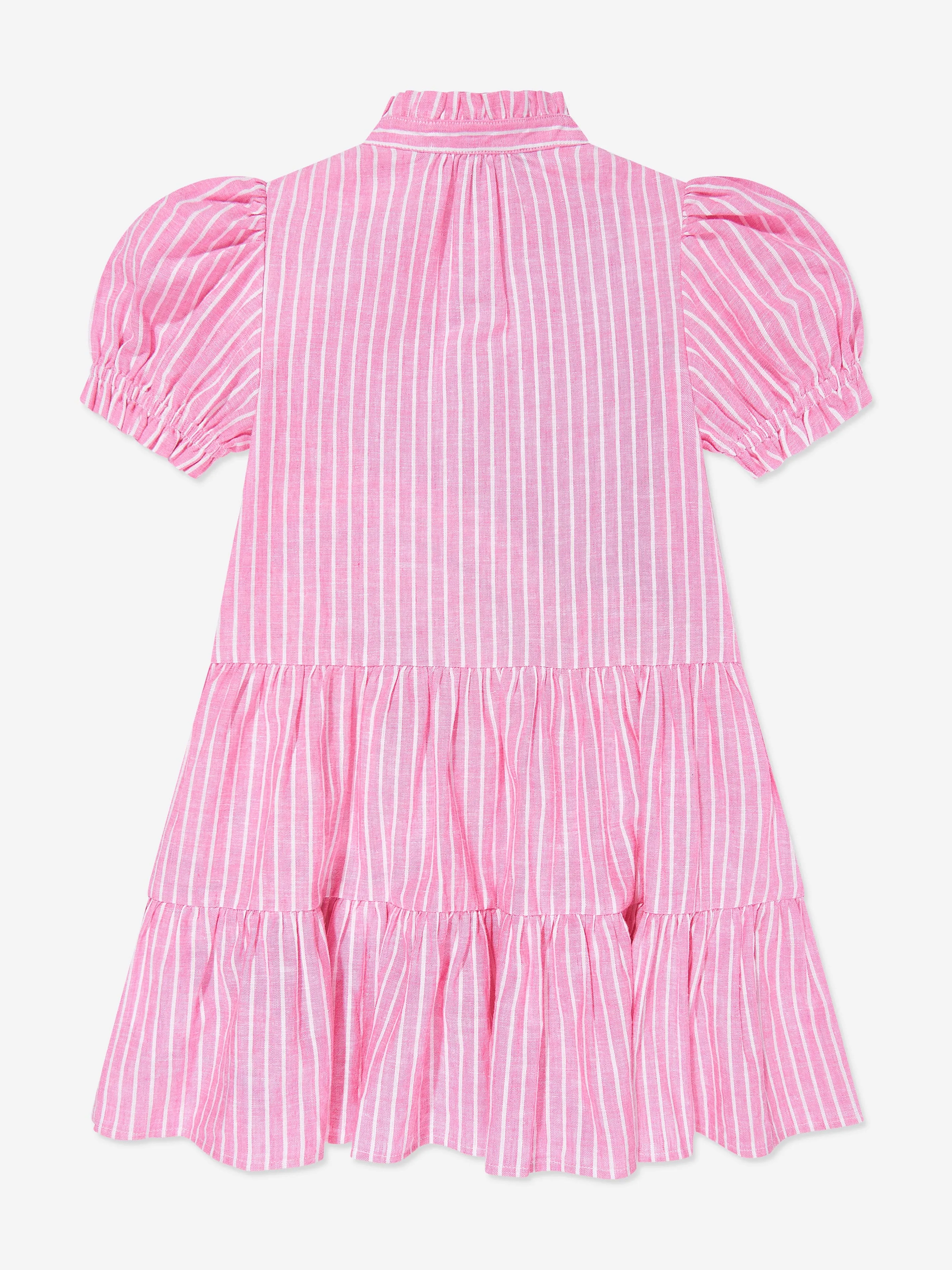 Ralph Lauren Girls Striped Tier Shirt Dress in Pink
