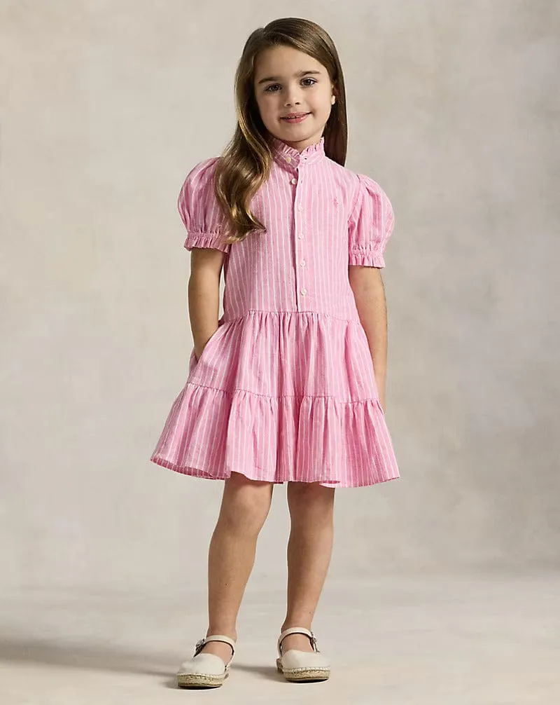 Ralph Lauren Girls Striped Tier Shirt Dress in Pink