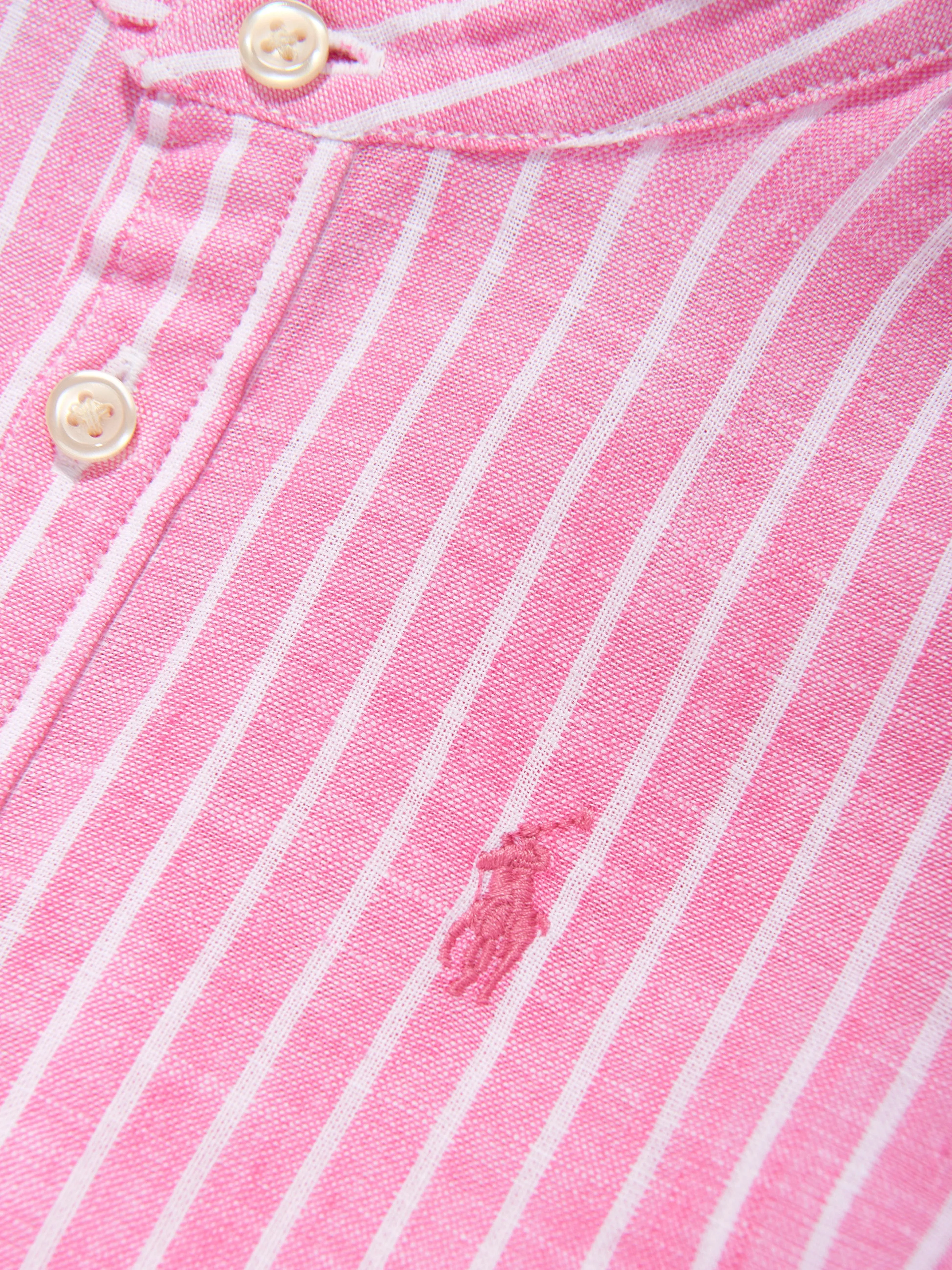 Ralph Lauren Girls Striped Tier Shirt Dress in Pink