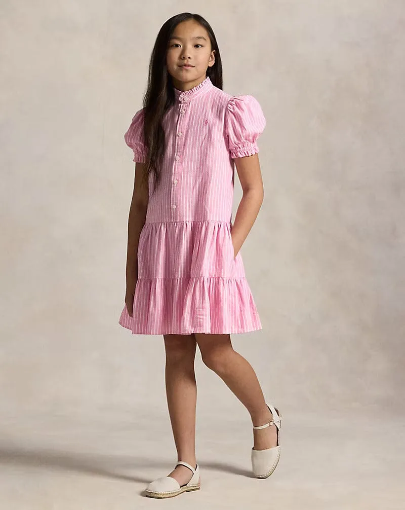 Ralph Lauren Girls Striped Tier Shirt Dress in Pink
