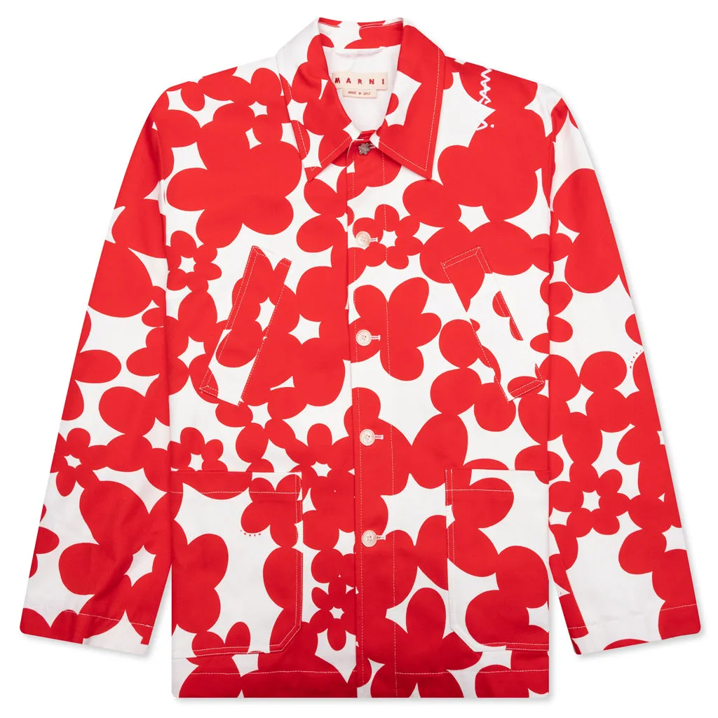 Red and White Dillies Print Jacket - Crimson