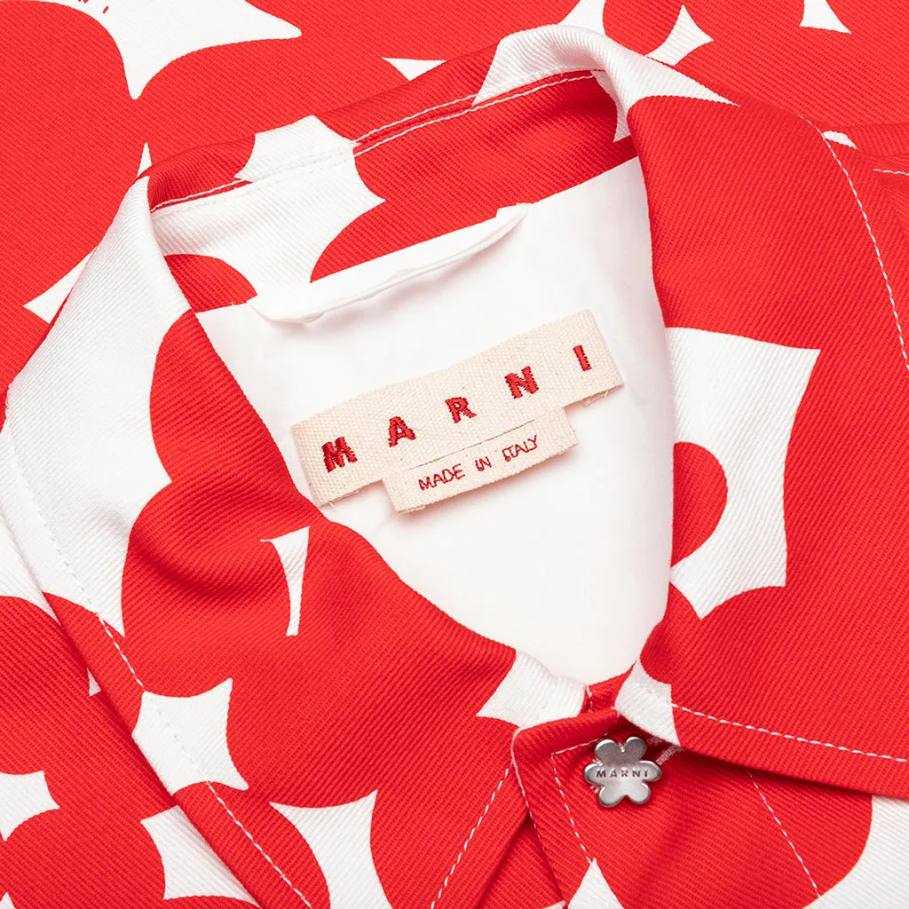 Red and White Dillies Print Jacket - Crimson
