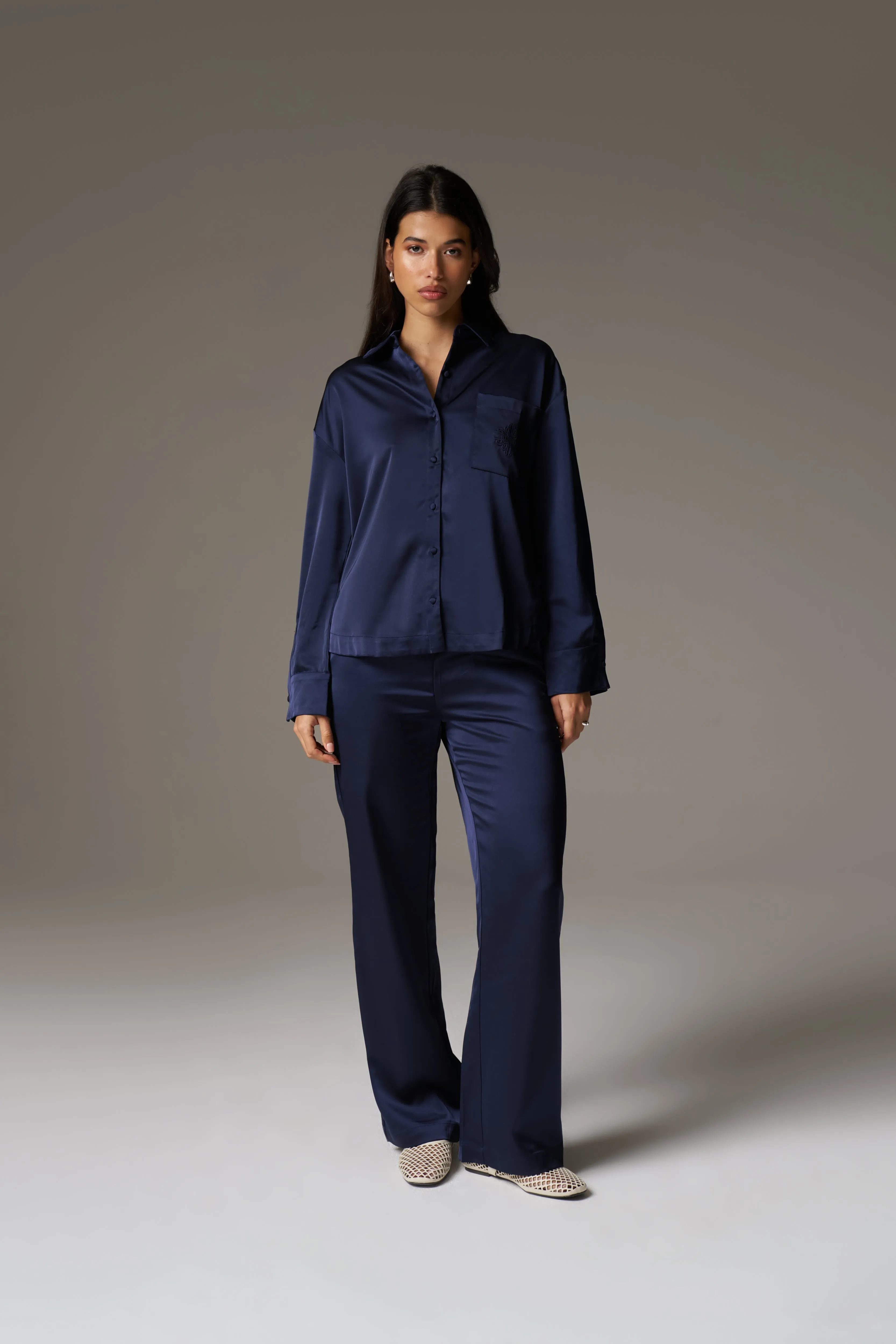SATIN EMBLEM TROUSERS - NAVY