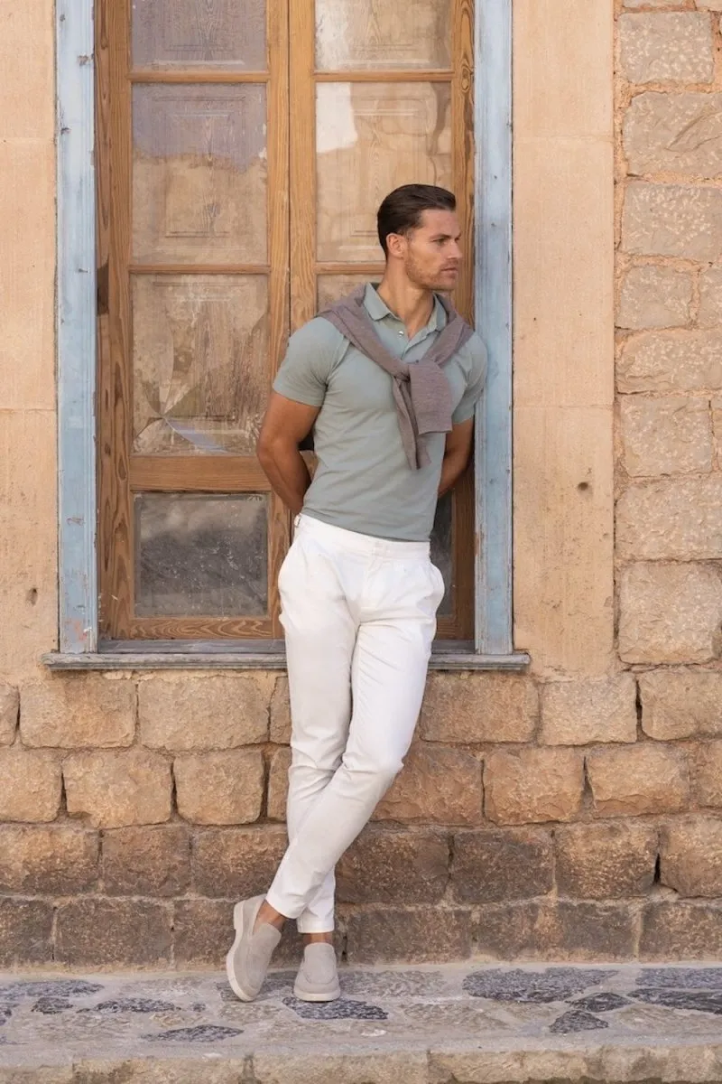 Smart Pleated Cotton Side Adjust Pants in White