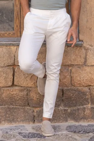 Smart Pleated Cotton Side Adjust Pants in White