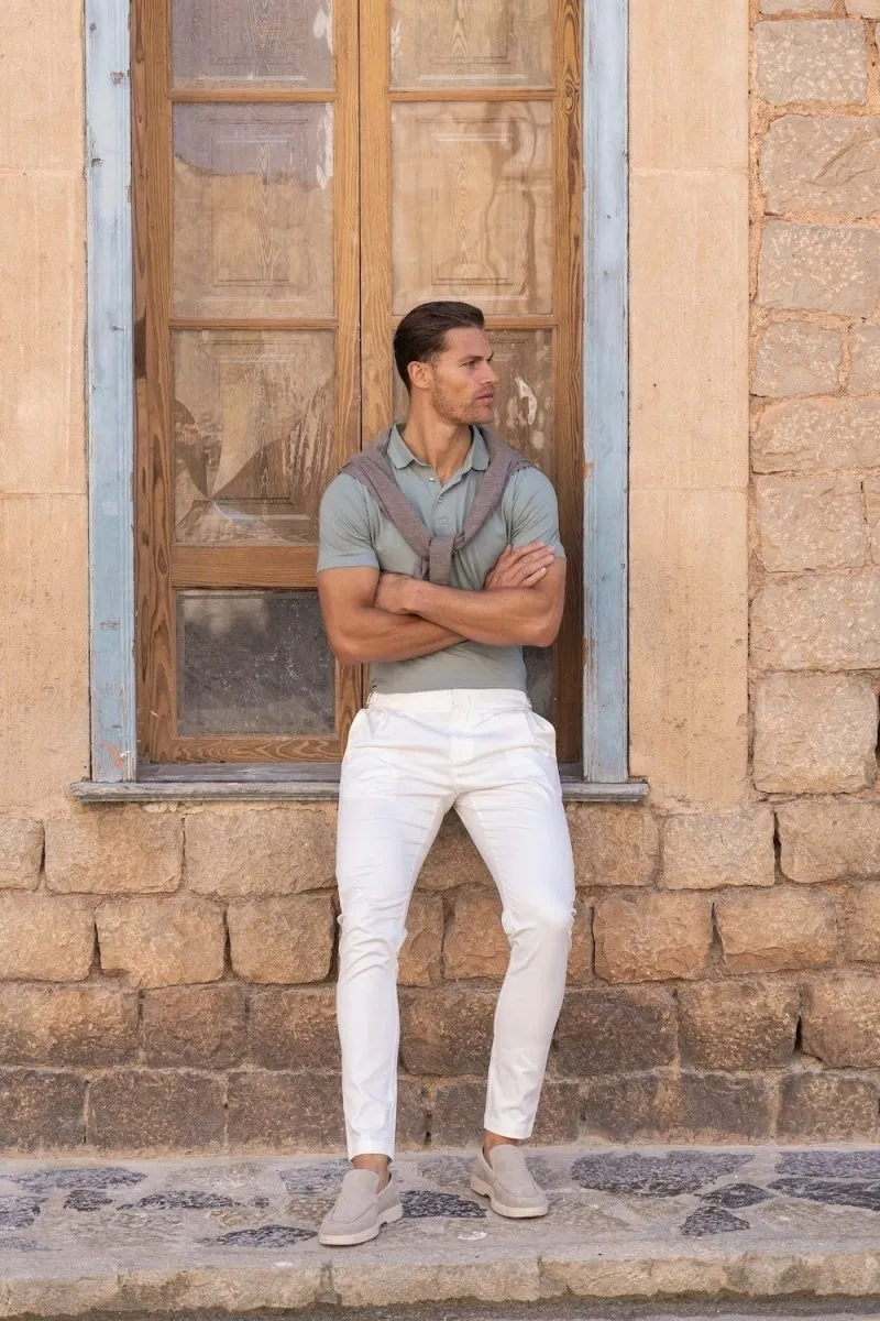 Smart Pleated Cotton Side Adjust Pants in White