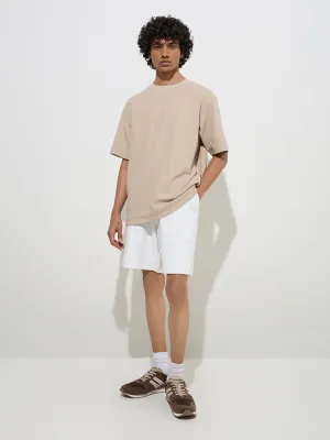 Studiofit Beige Textured Relaxed-Fit Cotton-Blend T-Shirt