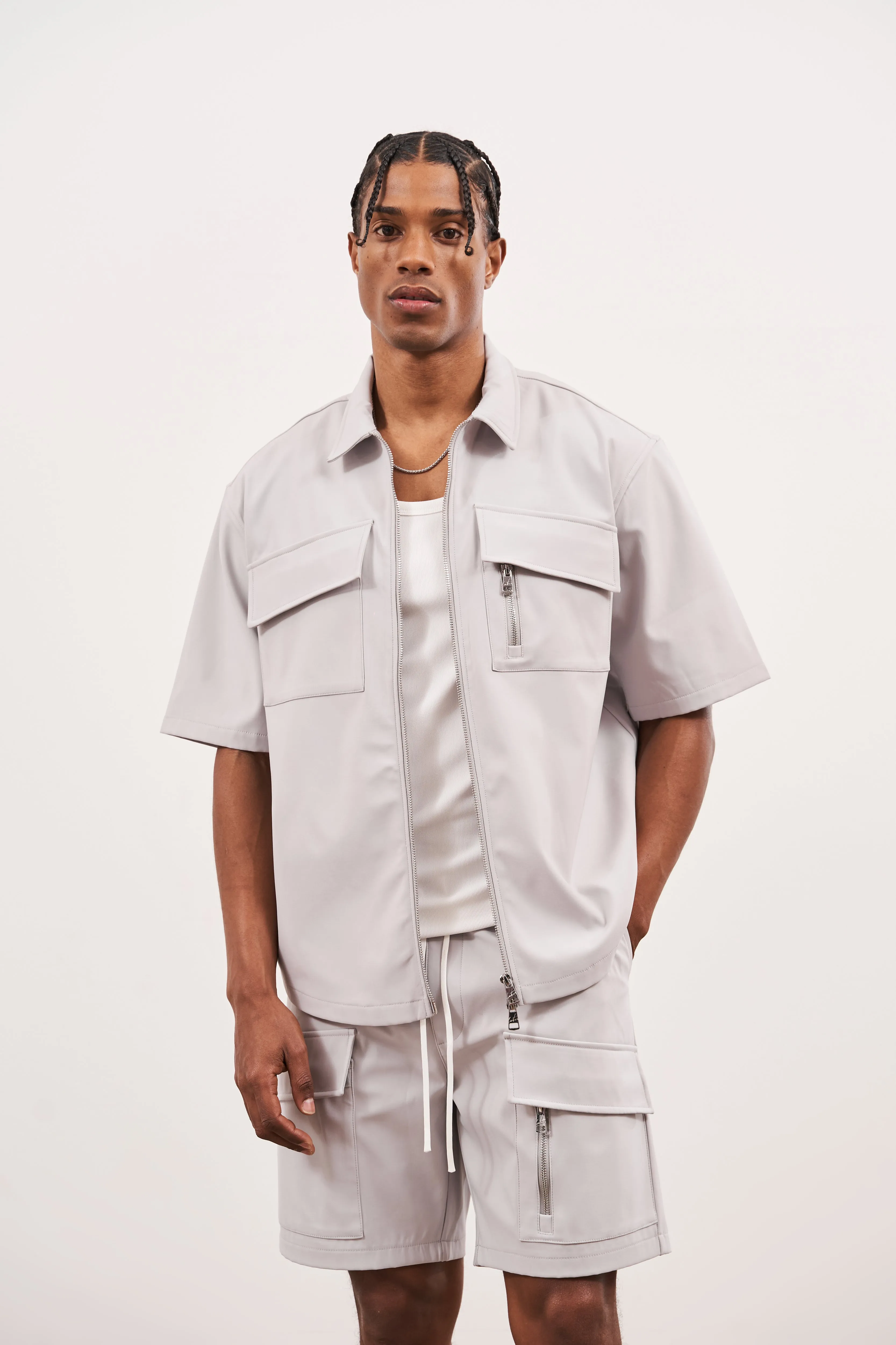 TECHNICAL HEAVYWEIGHT ZIP OVERSHIRT - GREY