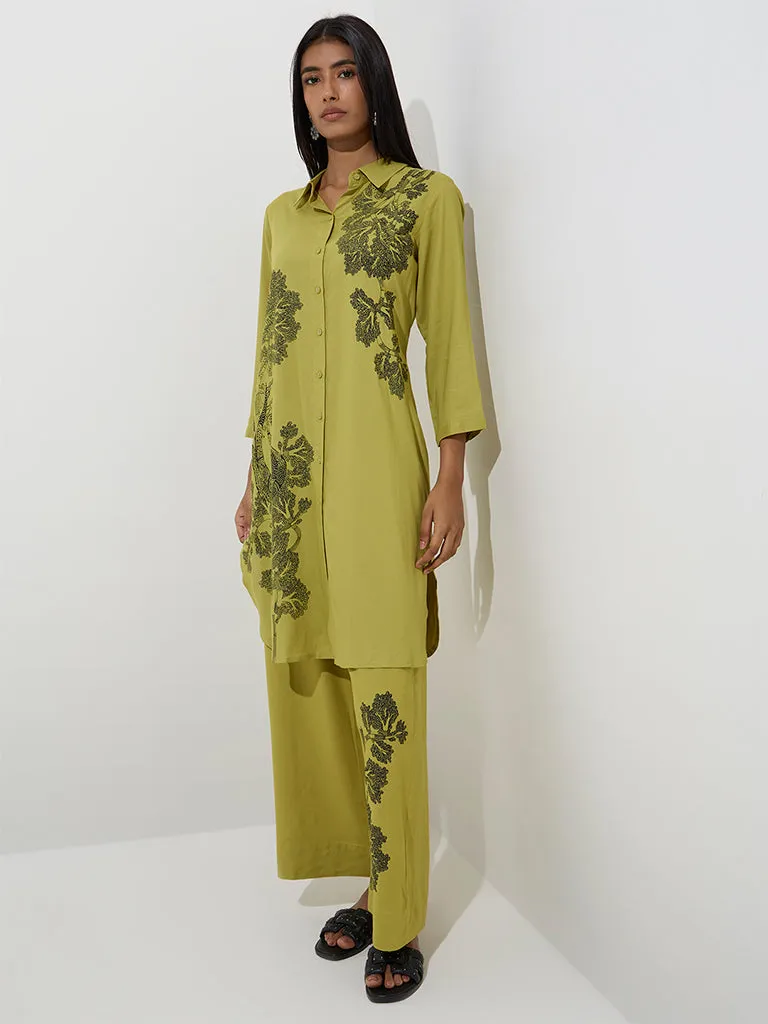 Utsa Green Botanical Pattern Straight Kurta