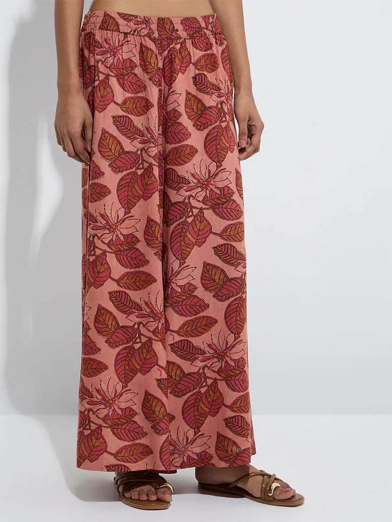 Utsa Pink Botanical Printed Palazzos