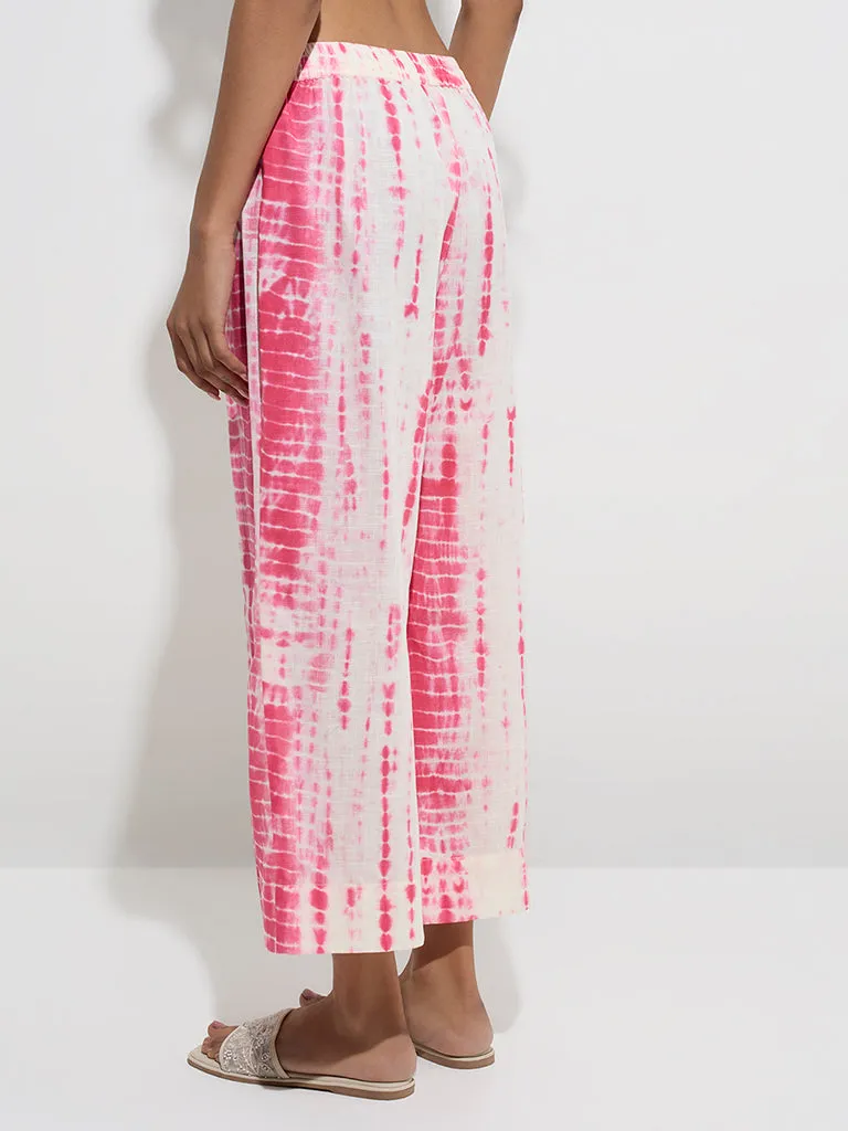 Utsa Pink Tie-Dye Design Cotton Ethnic Pants
