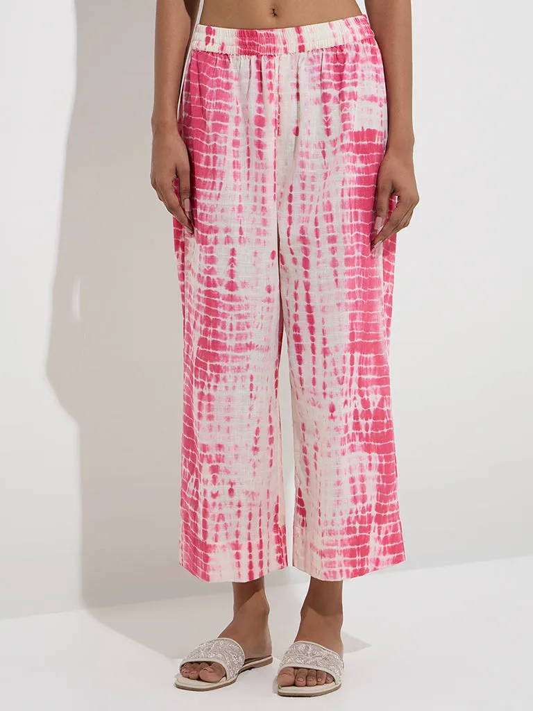 Utsa Pink Tie-Dye Design Cotton Ethnic Pants