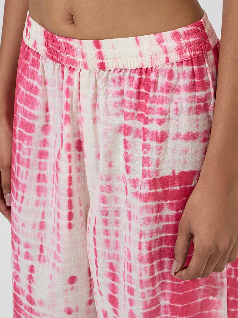 Utsa Pink Tie-Dye Design Cotton Ethnic Pants