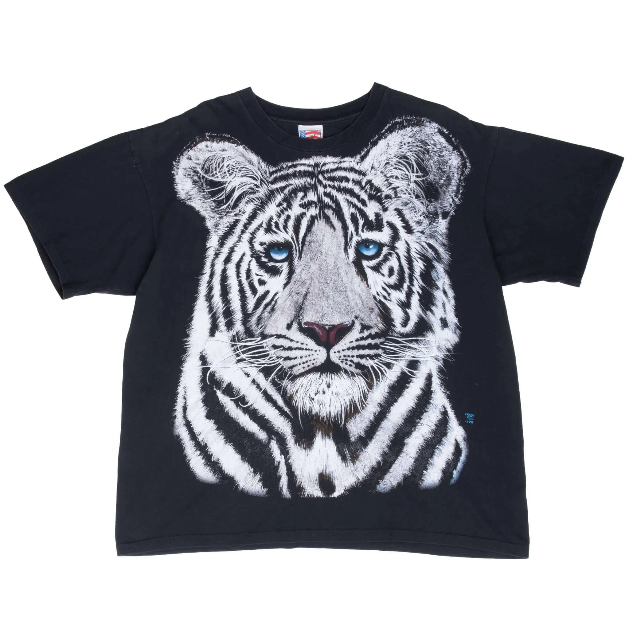 VINTAGE ANIMAL PRINT WHITE TIGER 1992 TEE SHIRT XL MADE IN USA