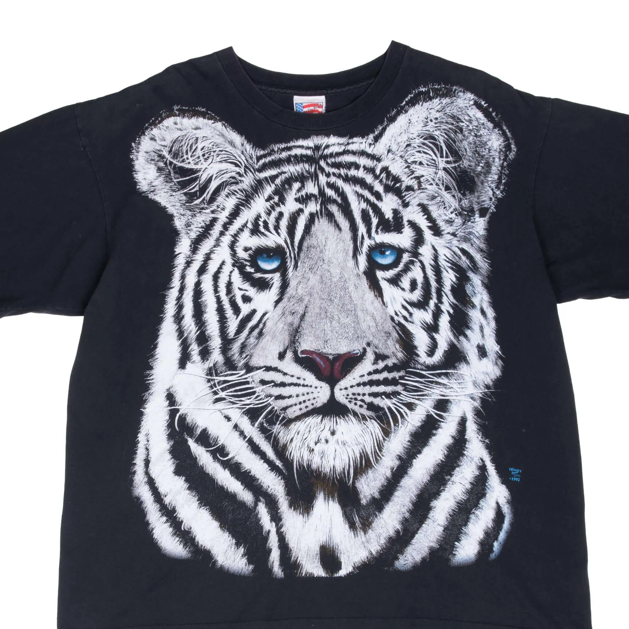 VINTAGE ANIMAL PRINT WHITE TIGER 1992 TEE SHIRT XL MADE IN USA