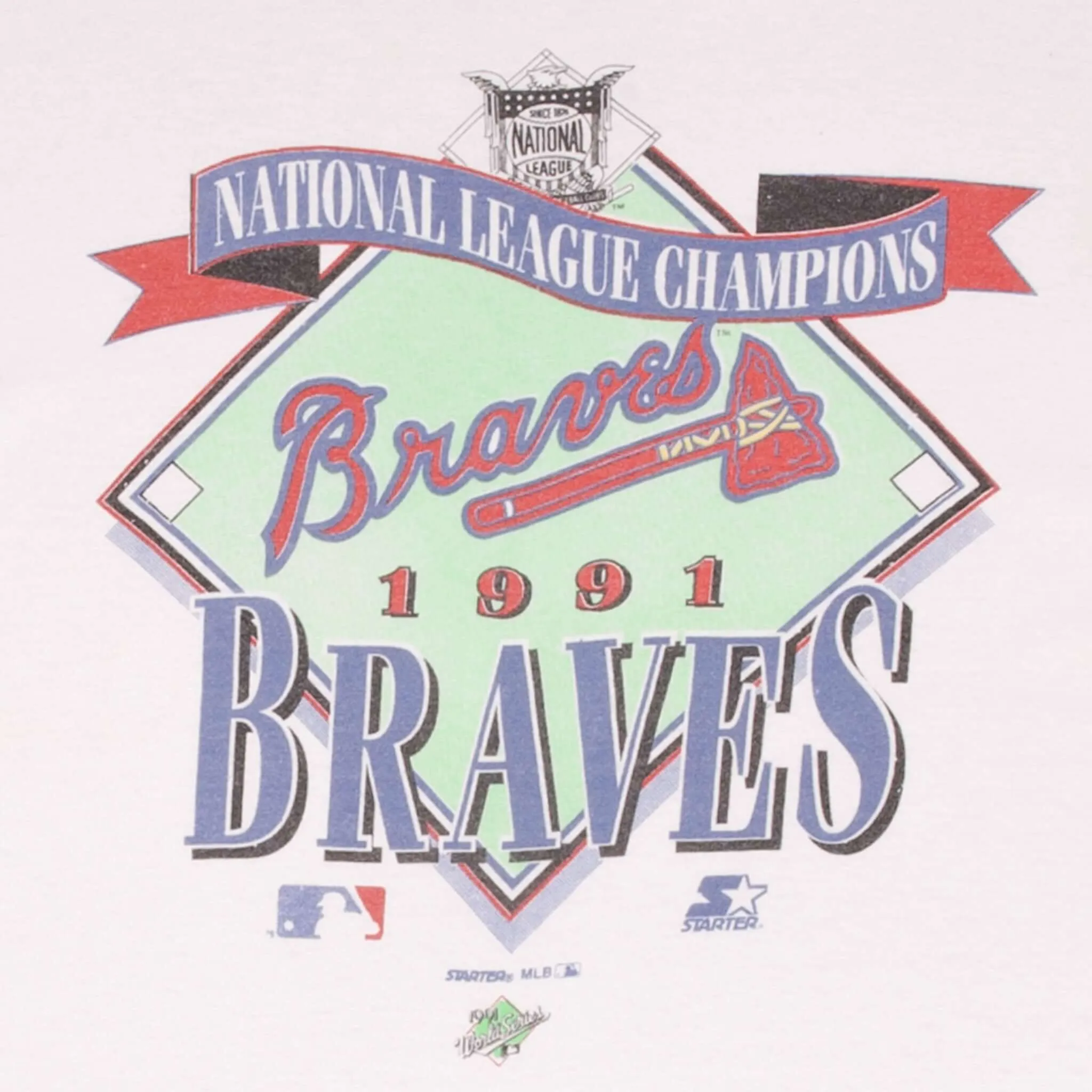 VINTAGE MLB ATLANTA BRAVES CHAMPIONS 1991 TEE SHIRT SIZE LARGE MADE IN USA