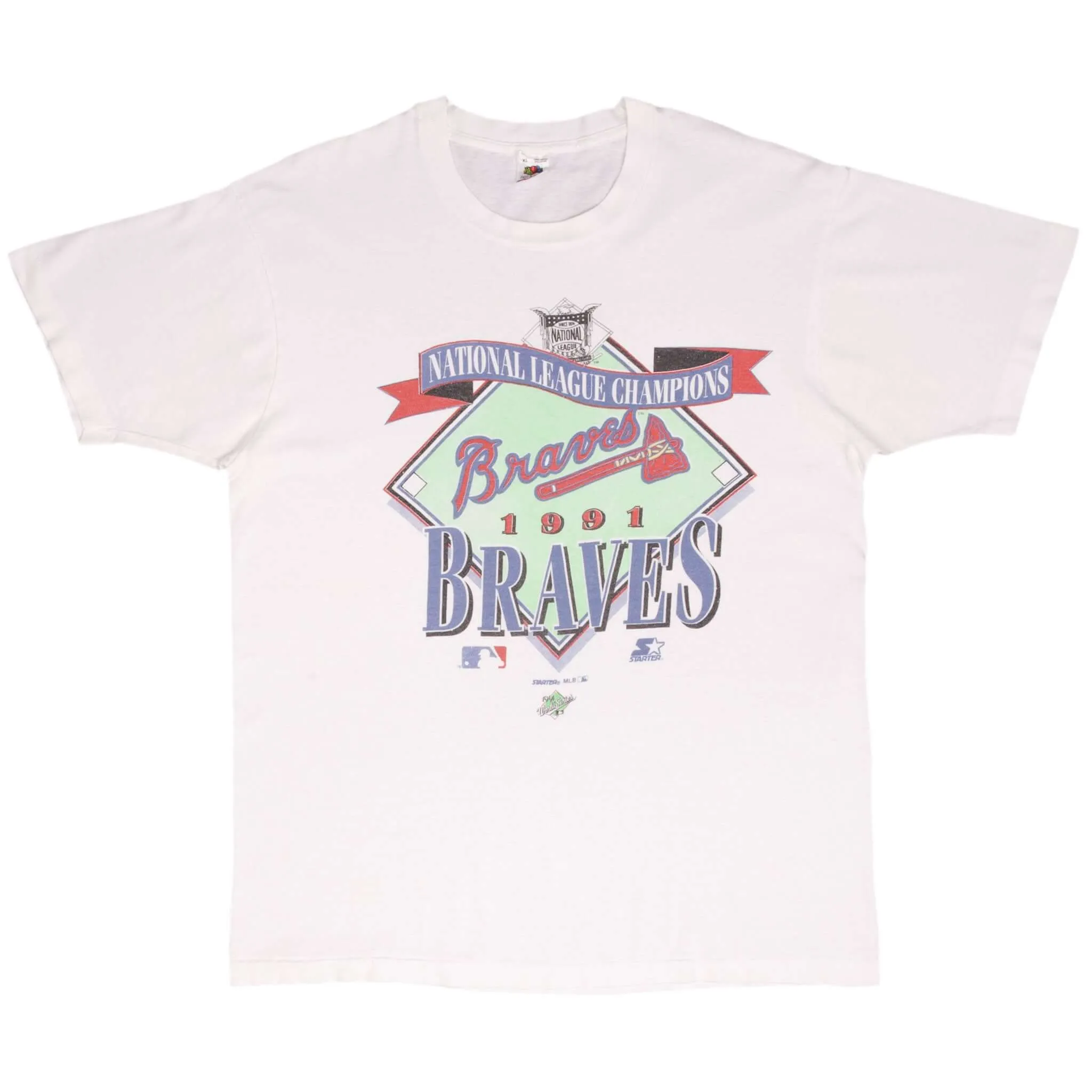 VINTAGE MLB ATLANTA BRAVES CHAMPIONS 1991 TEE SHIRT SIZE LARGE MADE IN USA