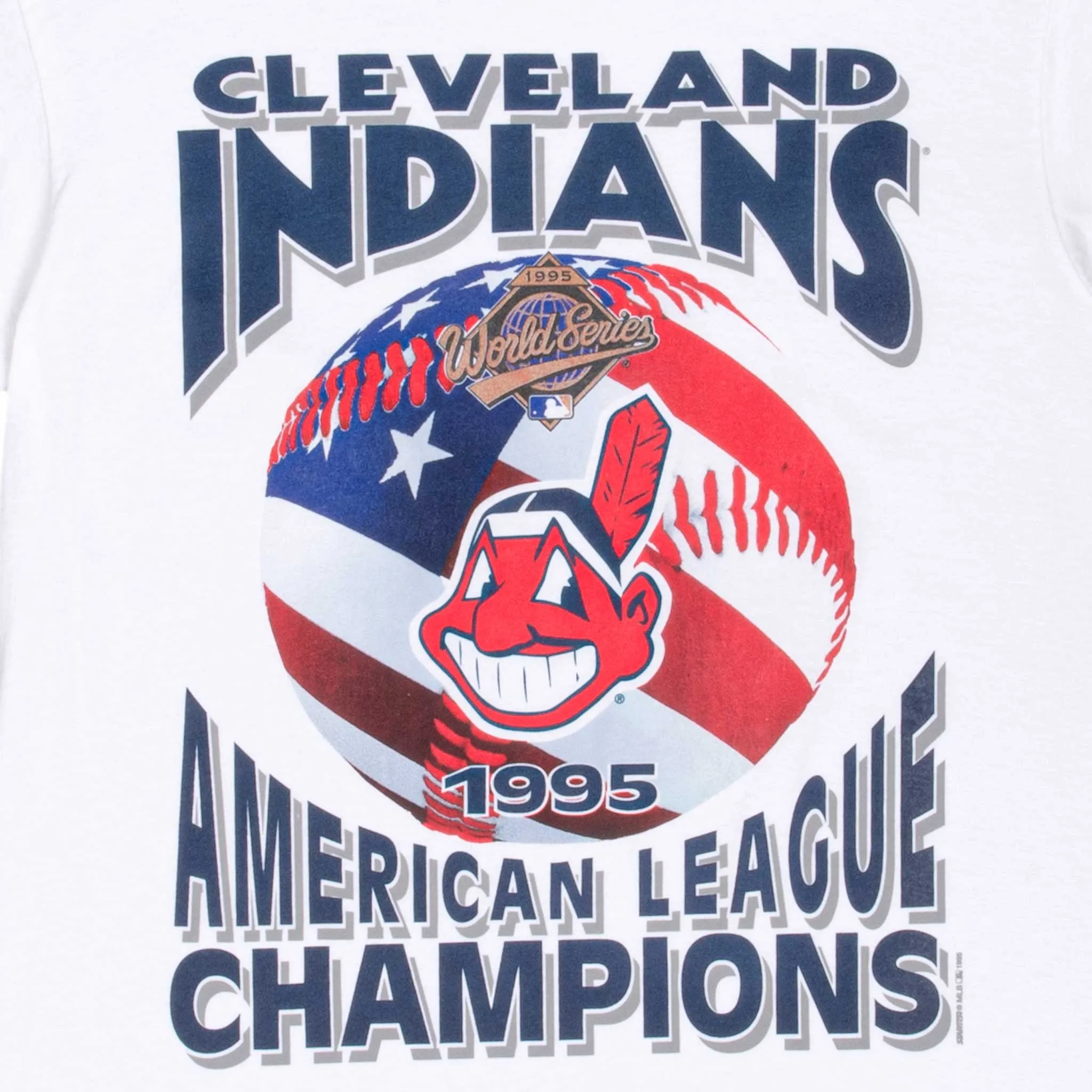 VINTAGE MLB CLEVELAND INDIANS AMERICAN CHAMPIONS 1995 TEE SHIRT MEDIUM
