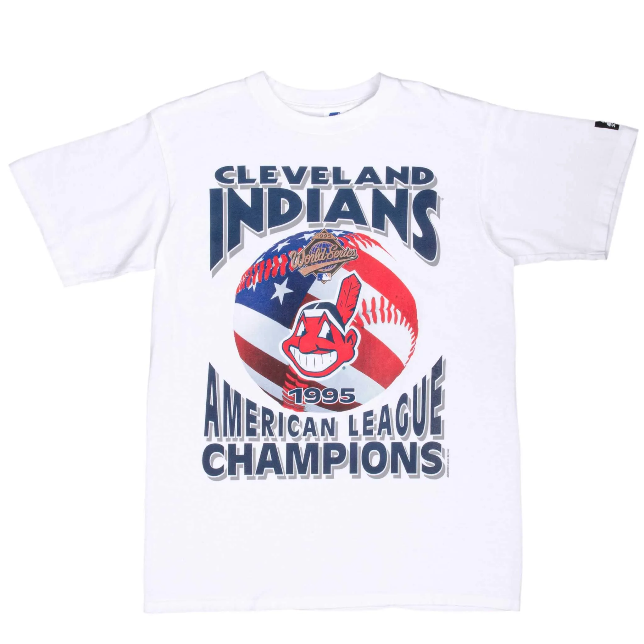 VINTAGE MLB CLEVELAND INDIANS AMERICAN CHAMPIONS 1995 TEE SHIRT MEDIUM