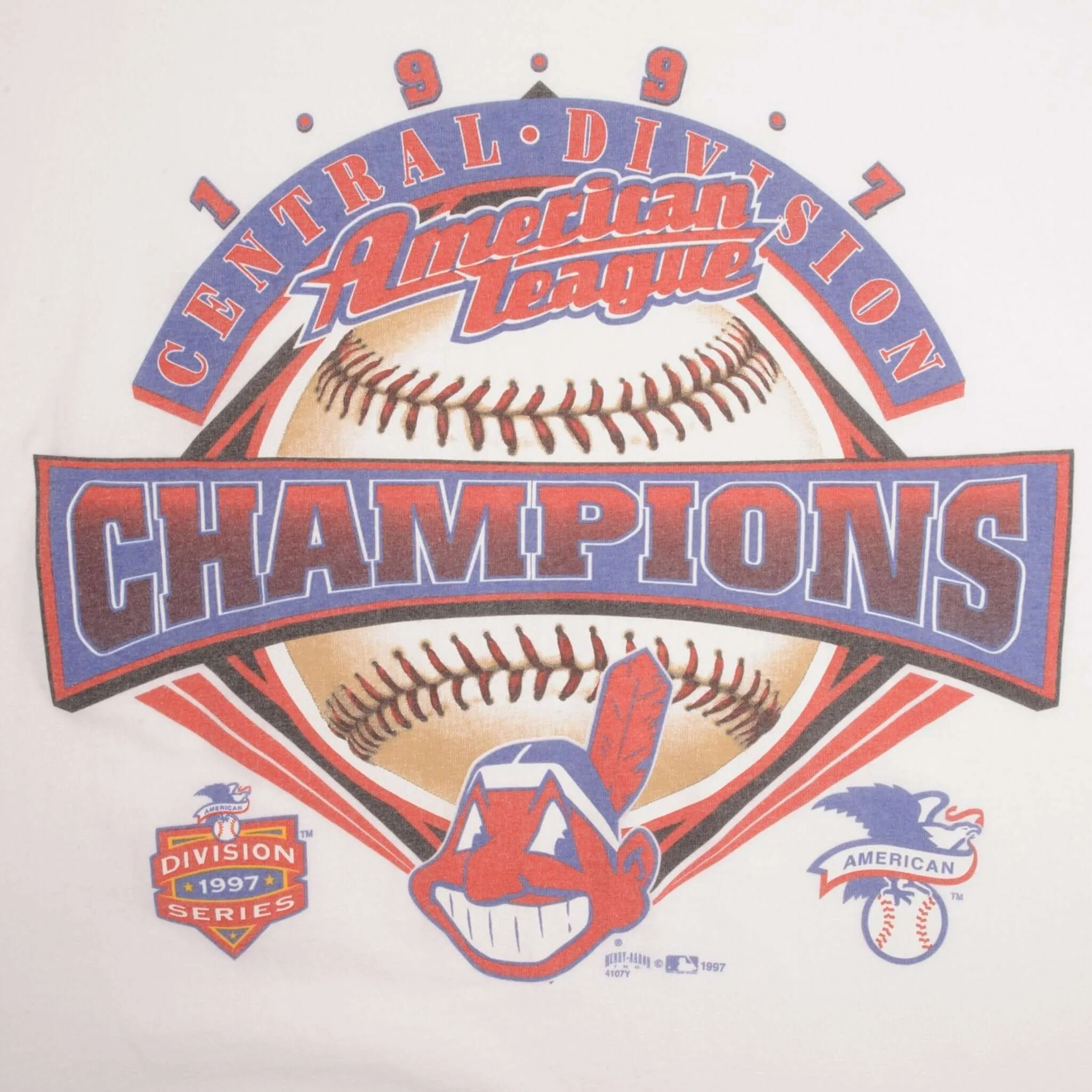 VINTAGE MLB CLEVELAND INDIANS CHAMPIONS 1997 TEE SHIRT SIZE XL MADE IN USA