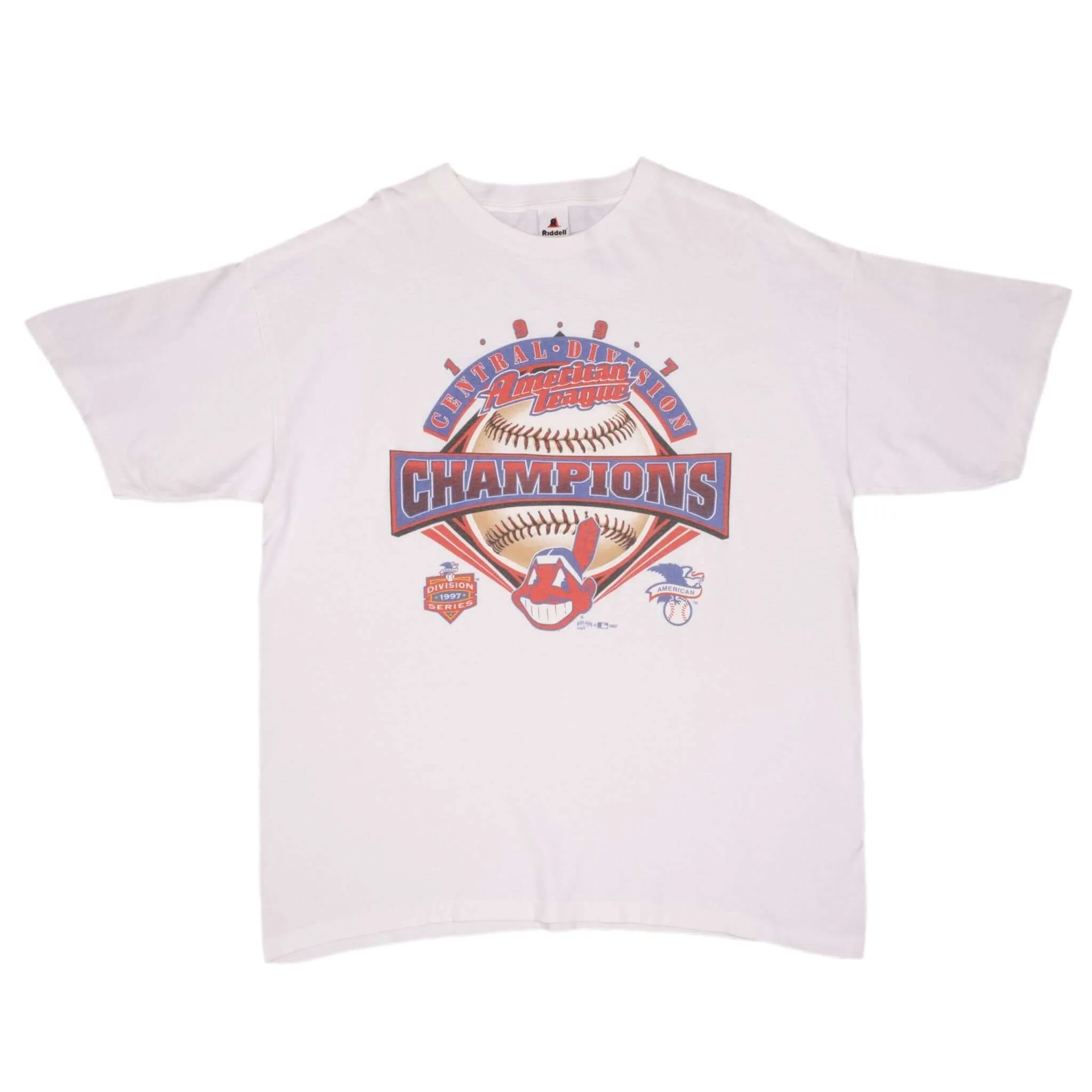 VINTAGE MLB CLEVELAND INDIANS CHAMPIONS 1997 TEE SHIRT SIZE XL MADE IN USA