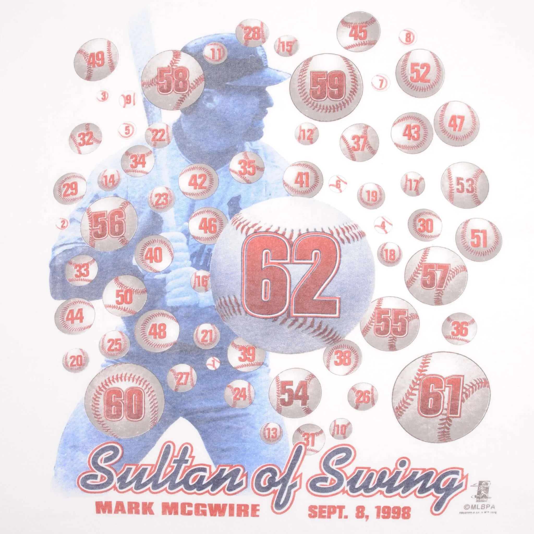 VINTAGE MLB MARK MCGWIRE SULTAN OF SWING ST LOUIS CARDINALS TEE SHIRT 1998 2XL
