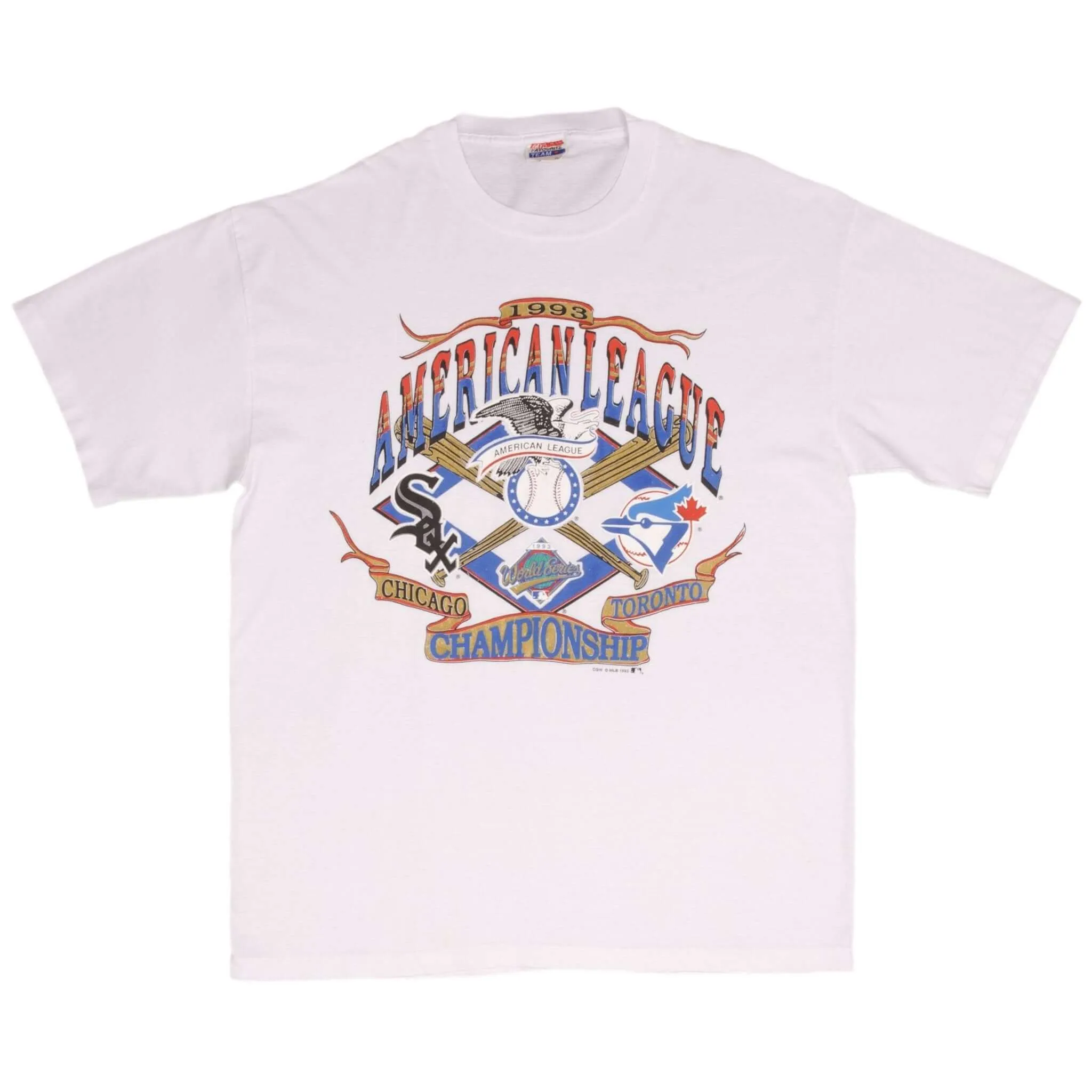 VINTAGE MLB WHITE SOX VS BLUE JAYS AMERICAN LEAGUE 1993 TEE SHIRT SIZE XL