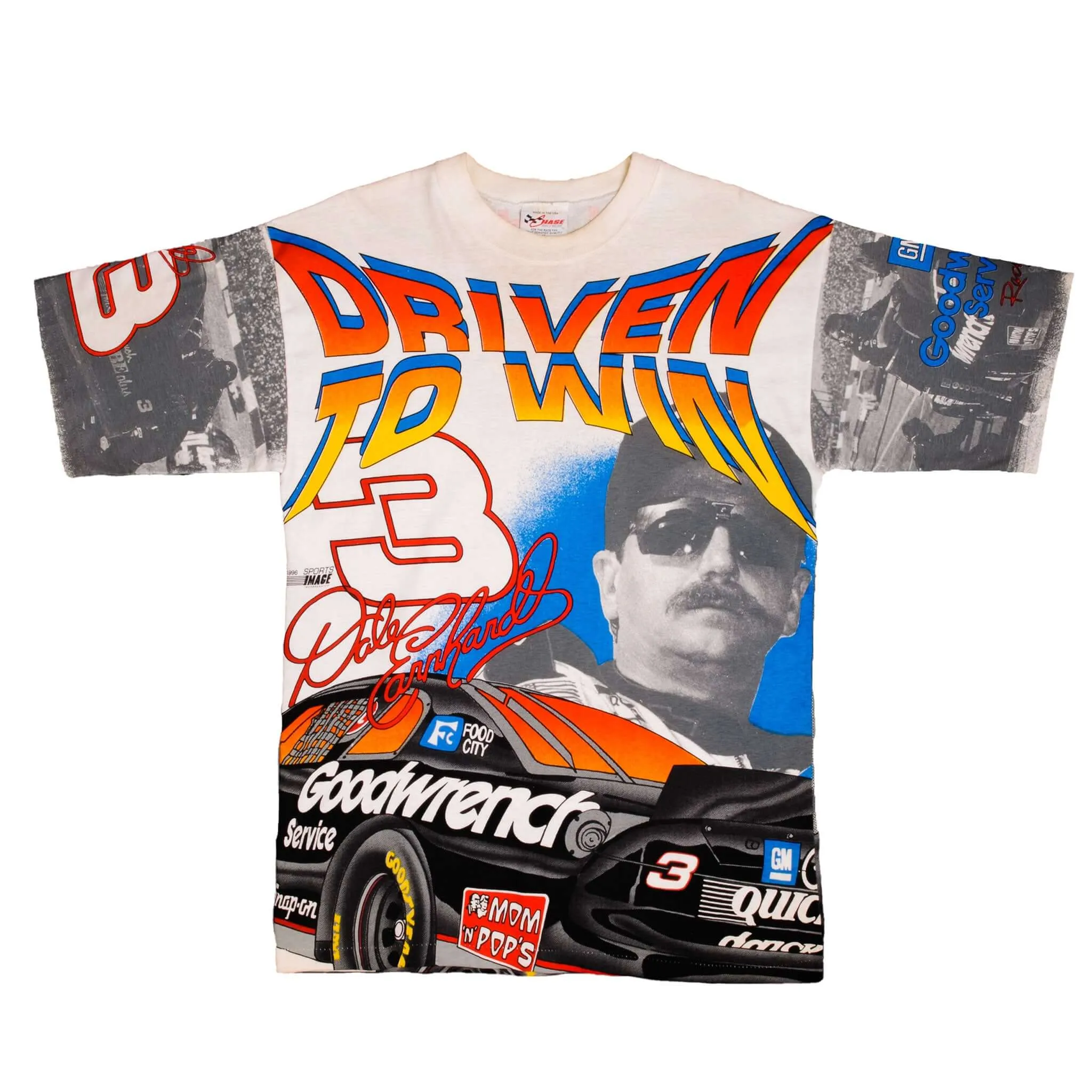 VINTAGE NASCAR ALL OVER PRINT DALE EARNHARDT 1996 TEE SHIRT MEDIUM MADE IN USA