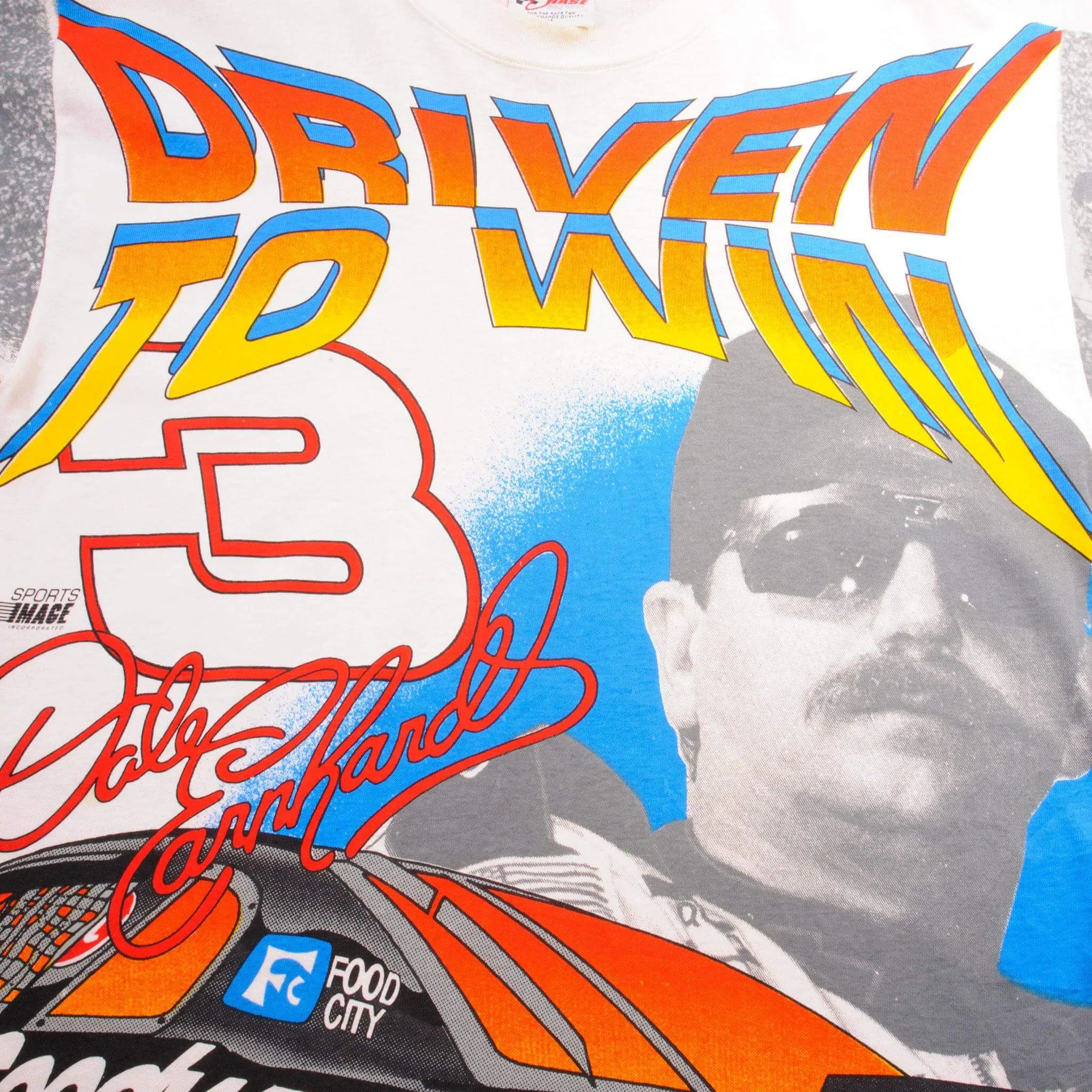 VINTAGE NASCAR ALL OVER PRINT DALE EARNHARDT 1996 TEE SHIRT MEDIUM MADE IN USA