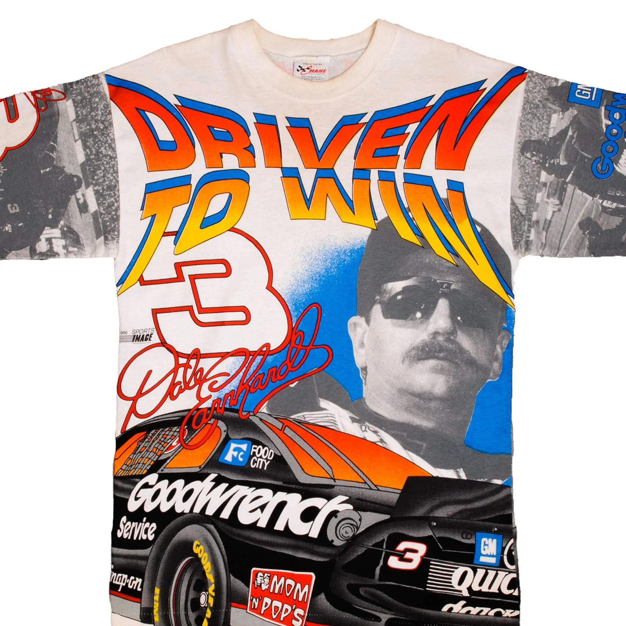 VINTAGE NASCAR ALL OVER PRINT DALE EARNHARDT 1996 TEE SHIRT MEDIUM MADE IN USA