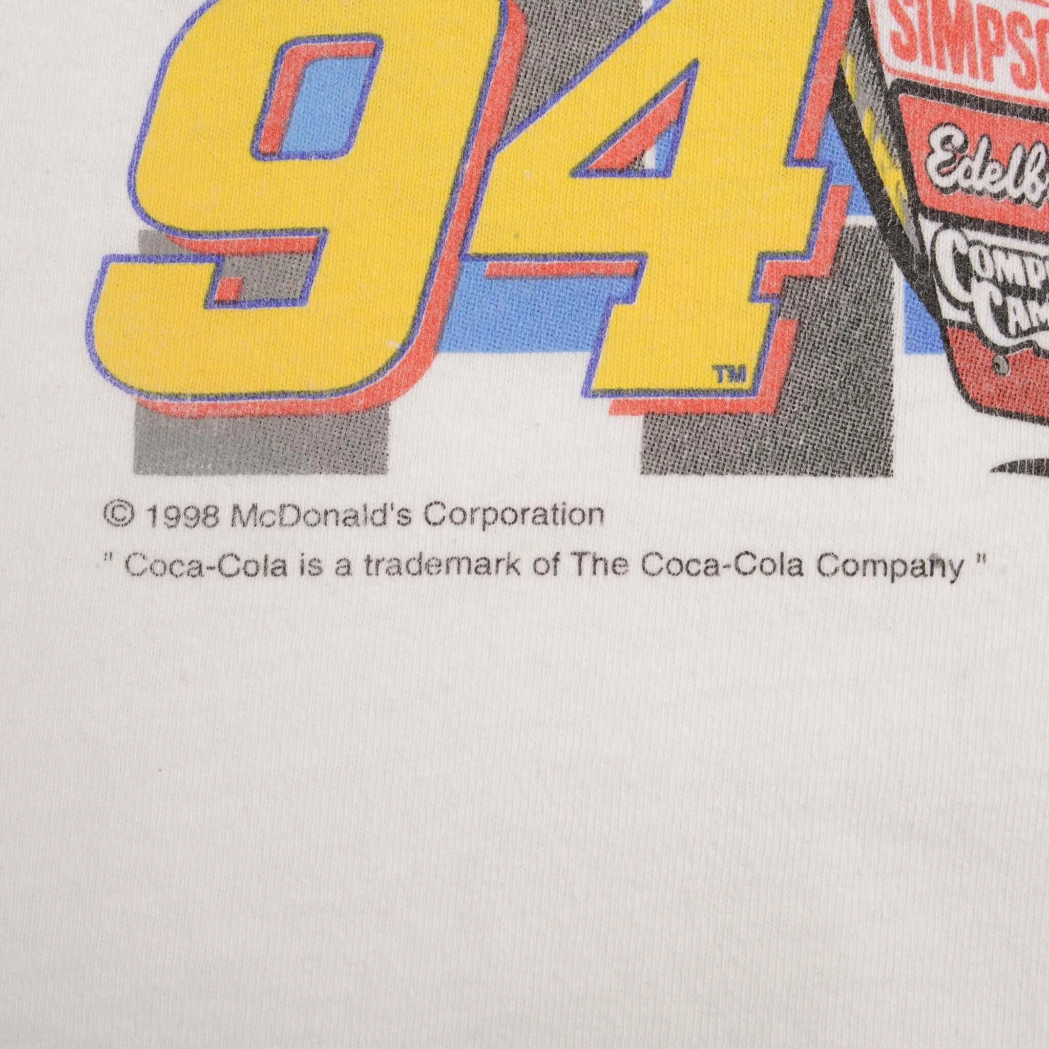 VINTAGE NASCAR BILL ELIOTT MCDONALDS 1998 TEE SHIRT SIZE LARGE