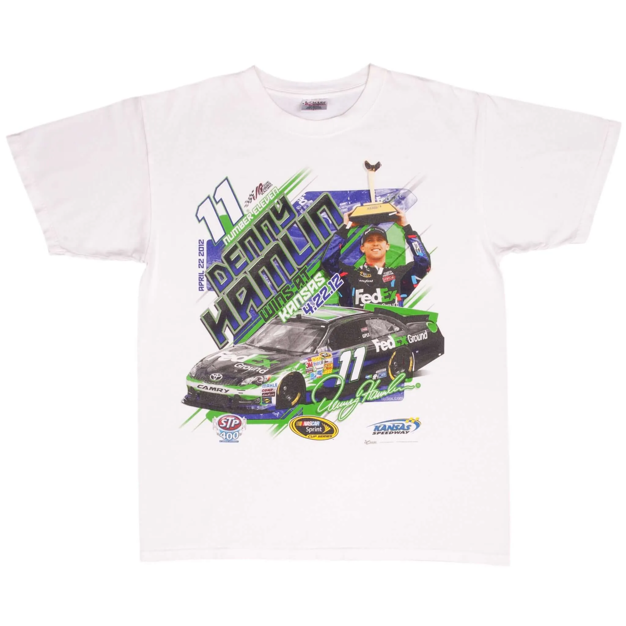 VINTAGE NASCAR DENNY HAMLIN WINS AT KANSAS 2012 TEE SHIRT SIZE LARGE
