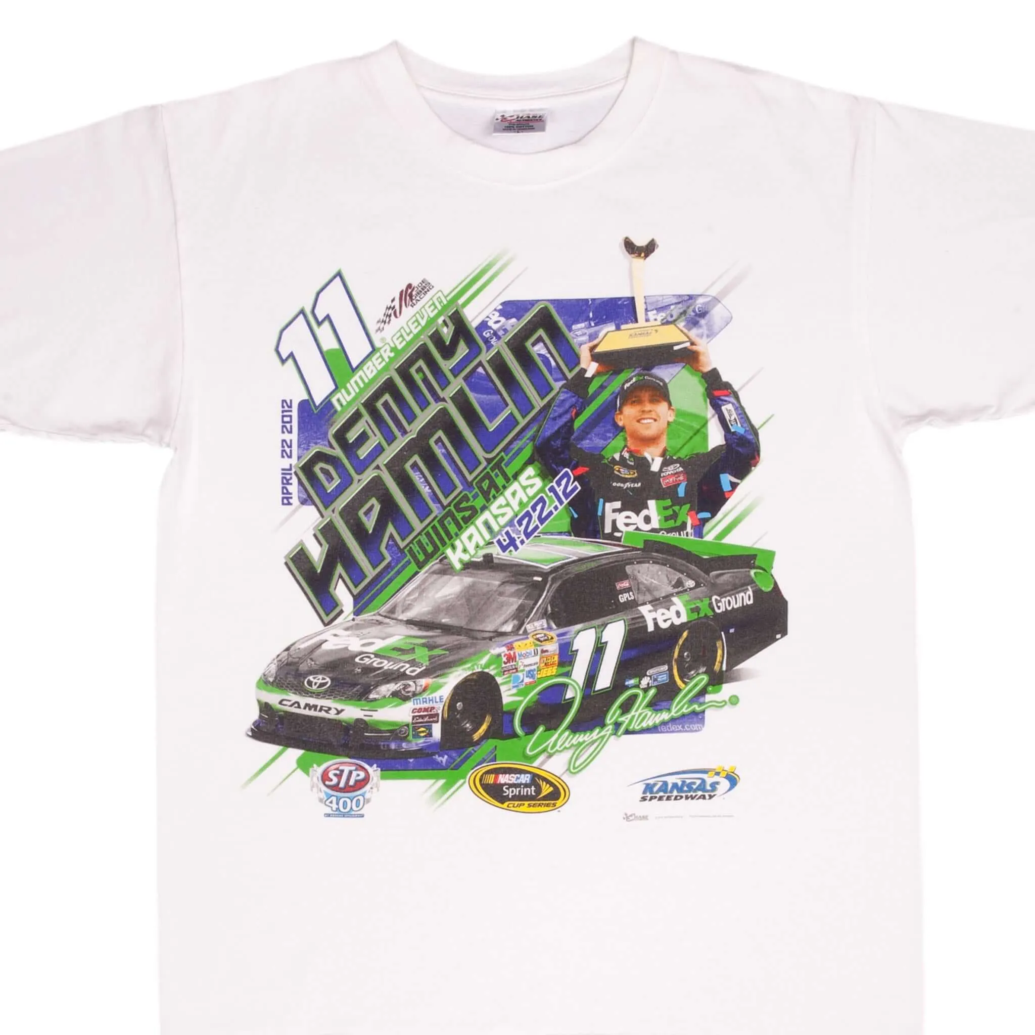 VINTAGE NASCAR DENNY HAMLIN WINS AT KANSAS 2012 TEE SHIRT SIZE LARGE