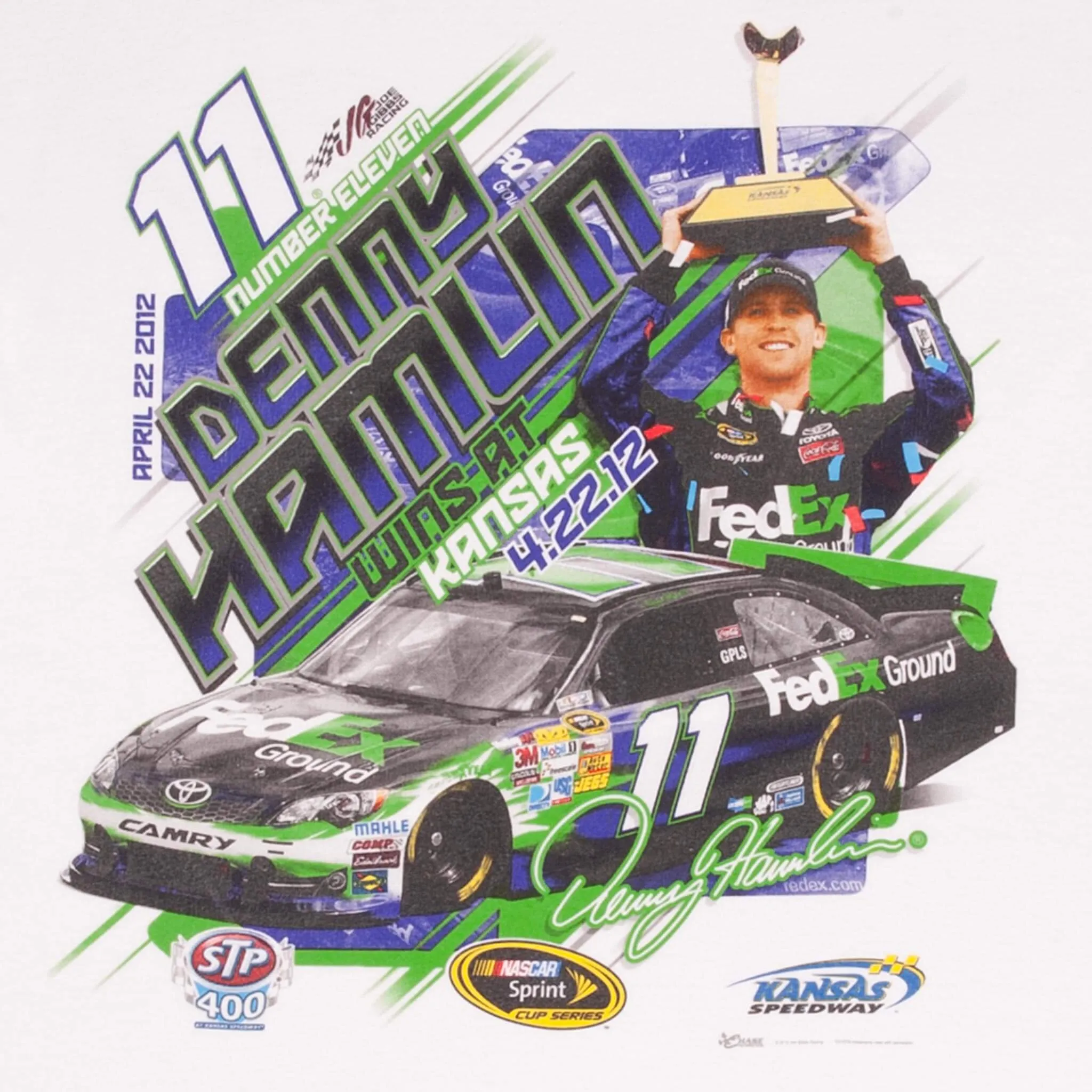 VINTAGE NASCAR DENNY HAMLIN WINS AT KANSAS 2012 TEE SHIRT SIZE LARGE