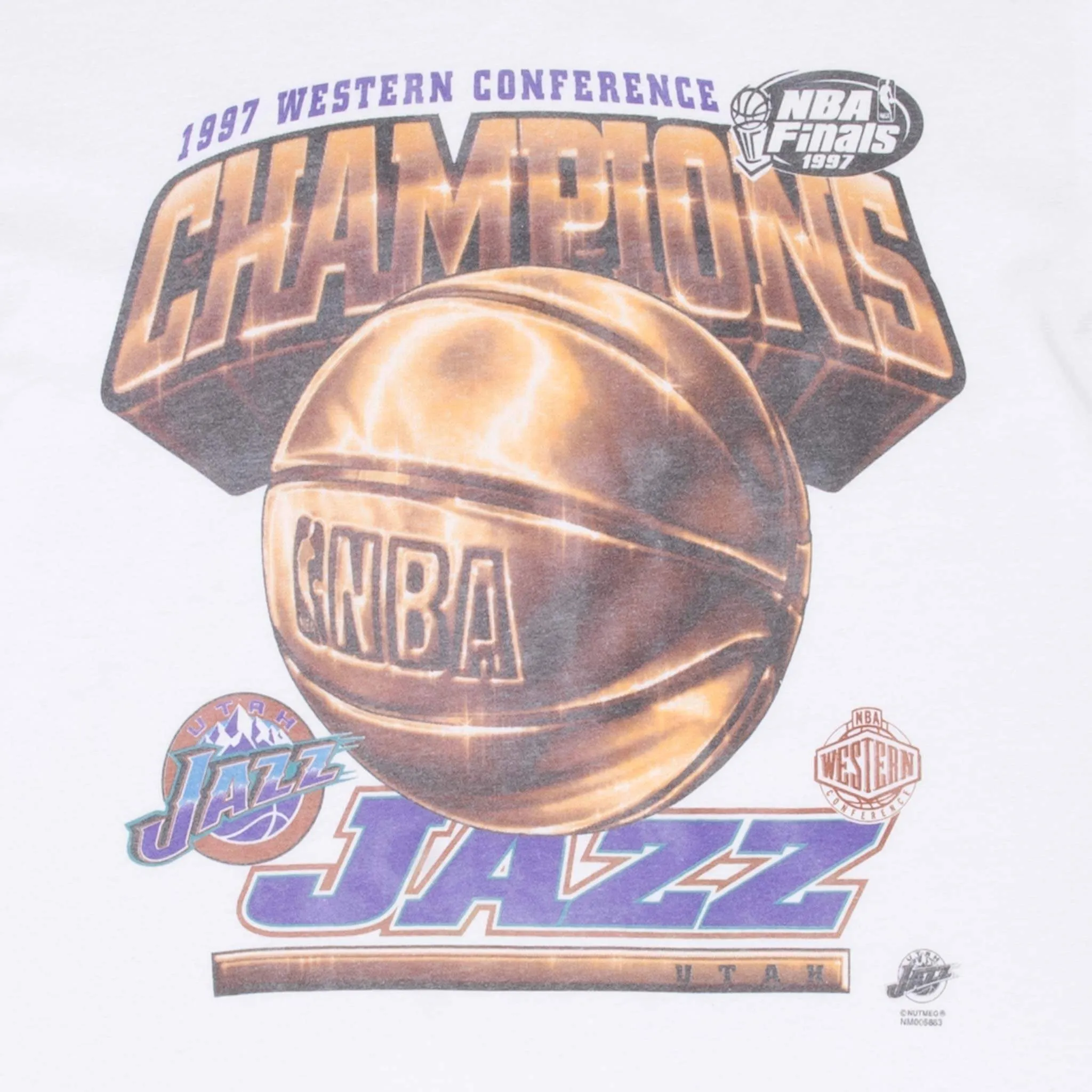 VINTAGE NBA UTAH JAZZ WESTERN CONFERENCE CHAMPS 1997 TEE SHIRT LARGE MADE IN USA