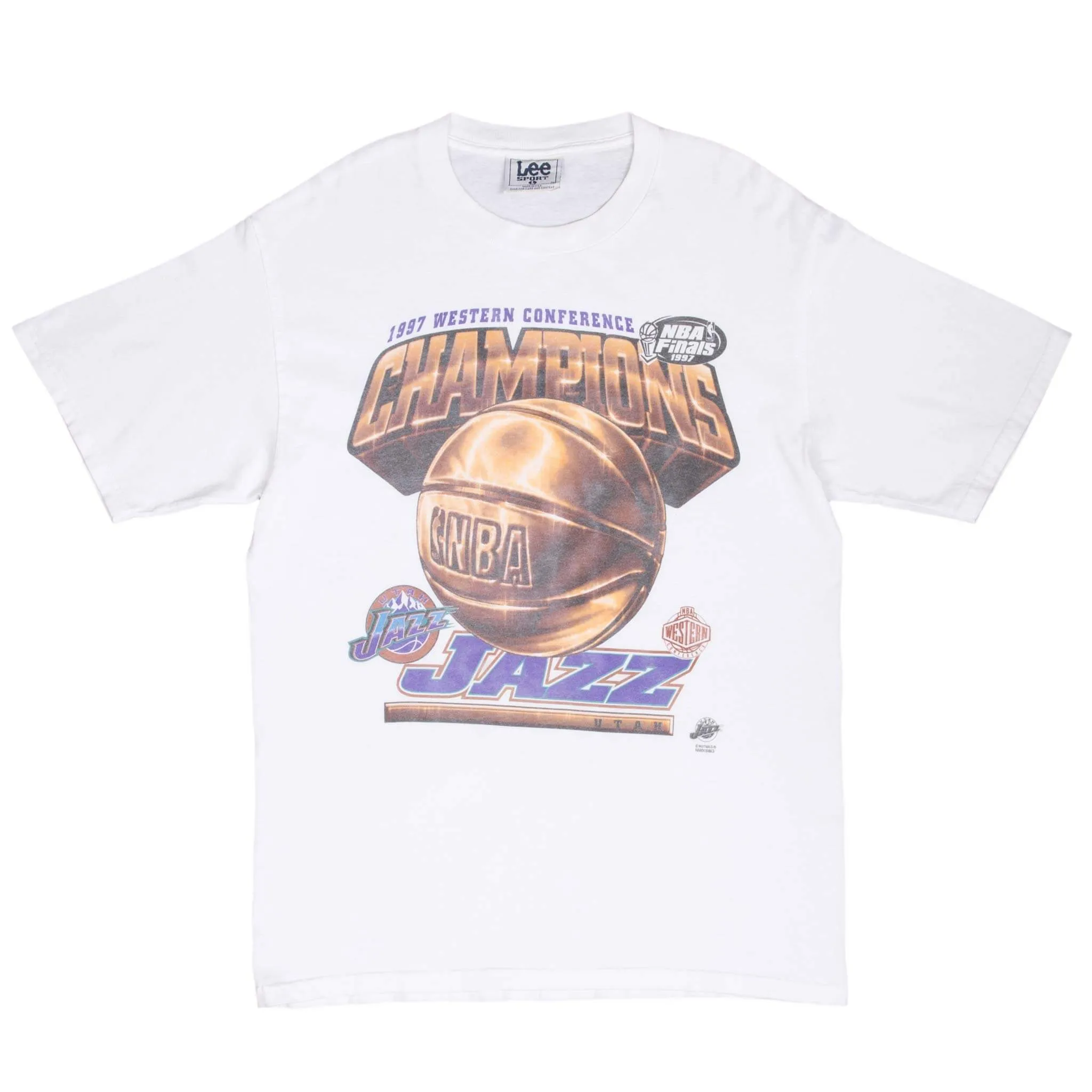 VINTAGE NBA UTAH JAZZ WESTERN CONFERENCE CHAMPS 1997 TEE SHIRT LARGE MADE IN USA