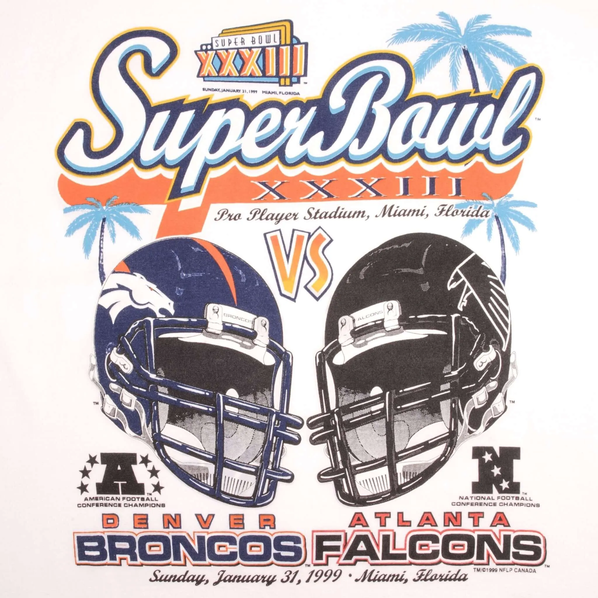 VINTAGE NFL FALCONS VS BRONCOS SUPERBOWL XXXIII 1999 TEE SHIRT SIZE LARGE