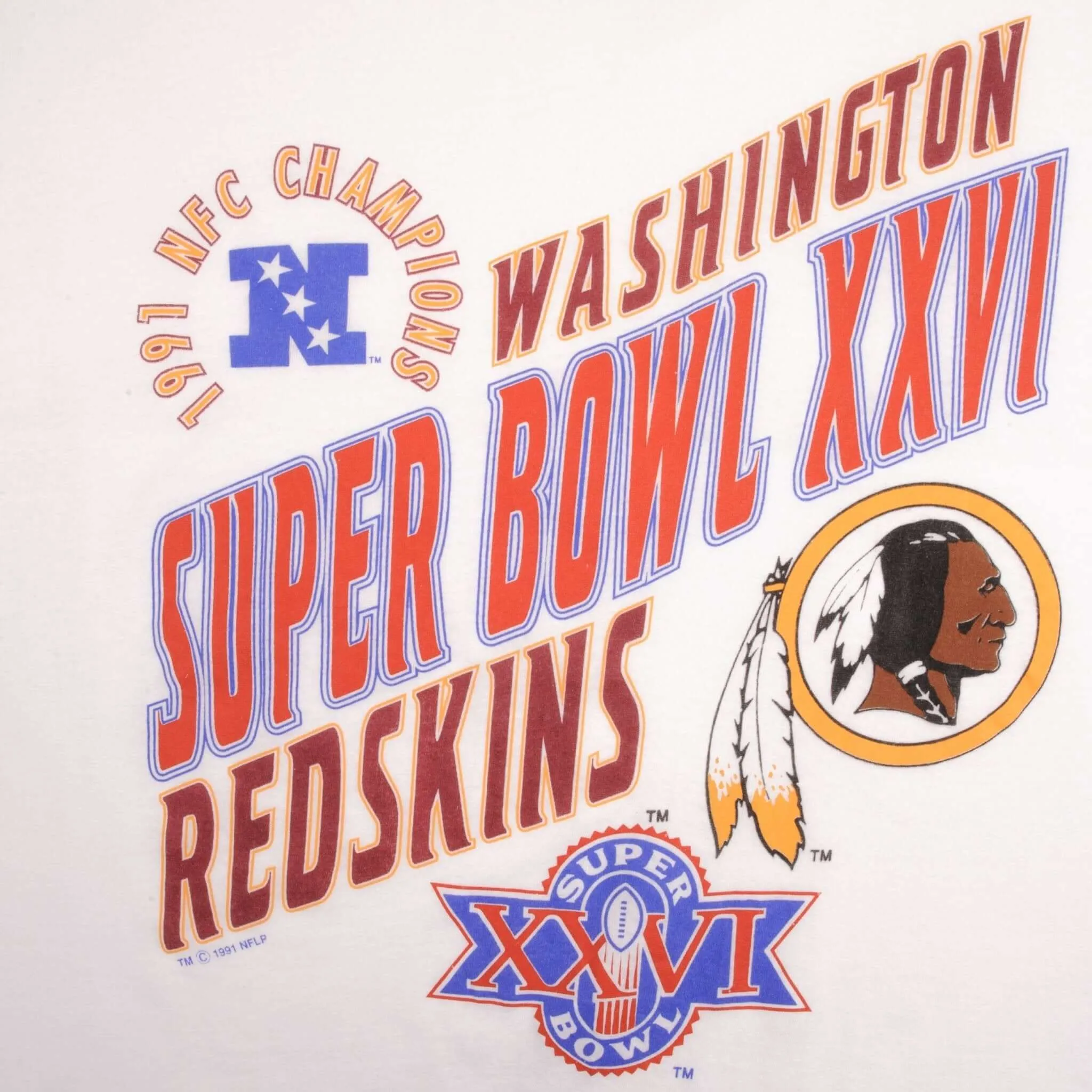 VINTAGE NFL WASHINGTON REDSKINS SUPER BOWL XXVI 1992 TEE SHIRT SIZE XL