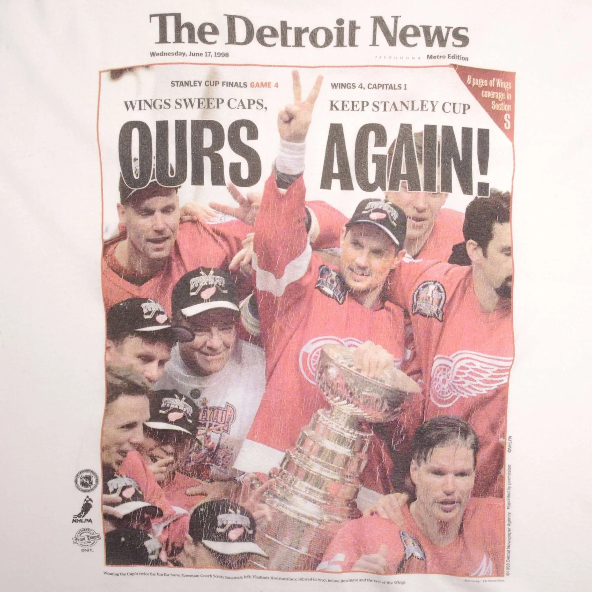 VINTAGE NHL DETROIT RED WINGS STANLEY CUP CHAMPIONS 1998 TEE SHIRT SIZE LARGE