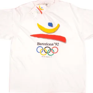 VINTAGE OLYMPIC GAMES BARCELONA 1992 TEE SHIRT 1988 SIZE XL DEADSTOCK WITH ORIGINAL TAG