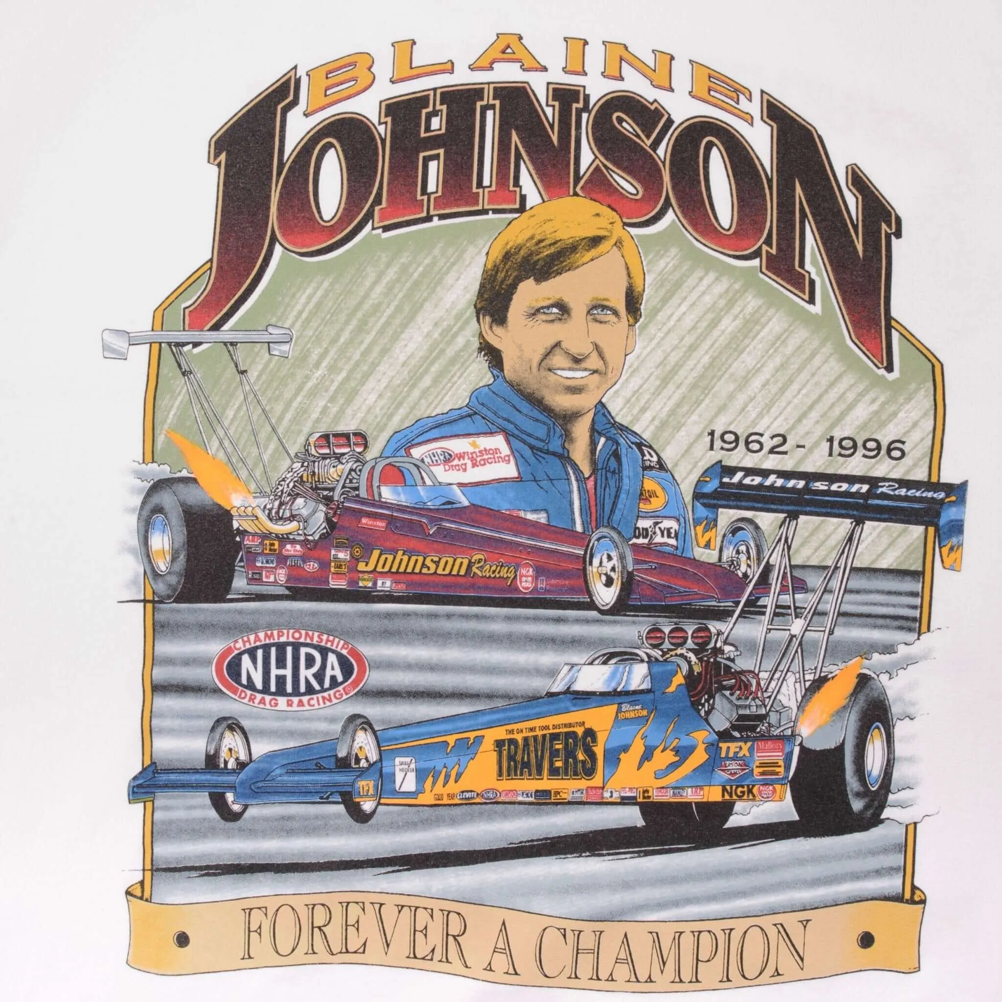 VINTAGE RACING NHRA BLAINE JOHNSON 1990S TEE SHIRT SIZE XL MADE IN USA