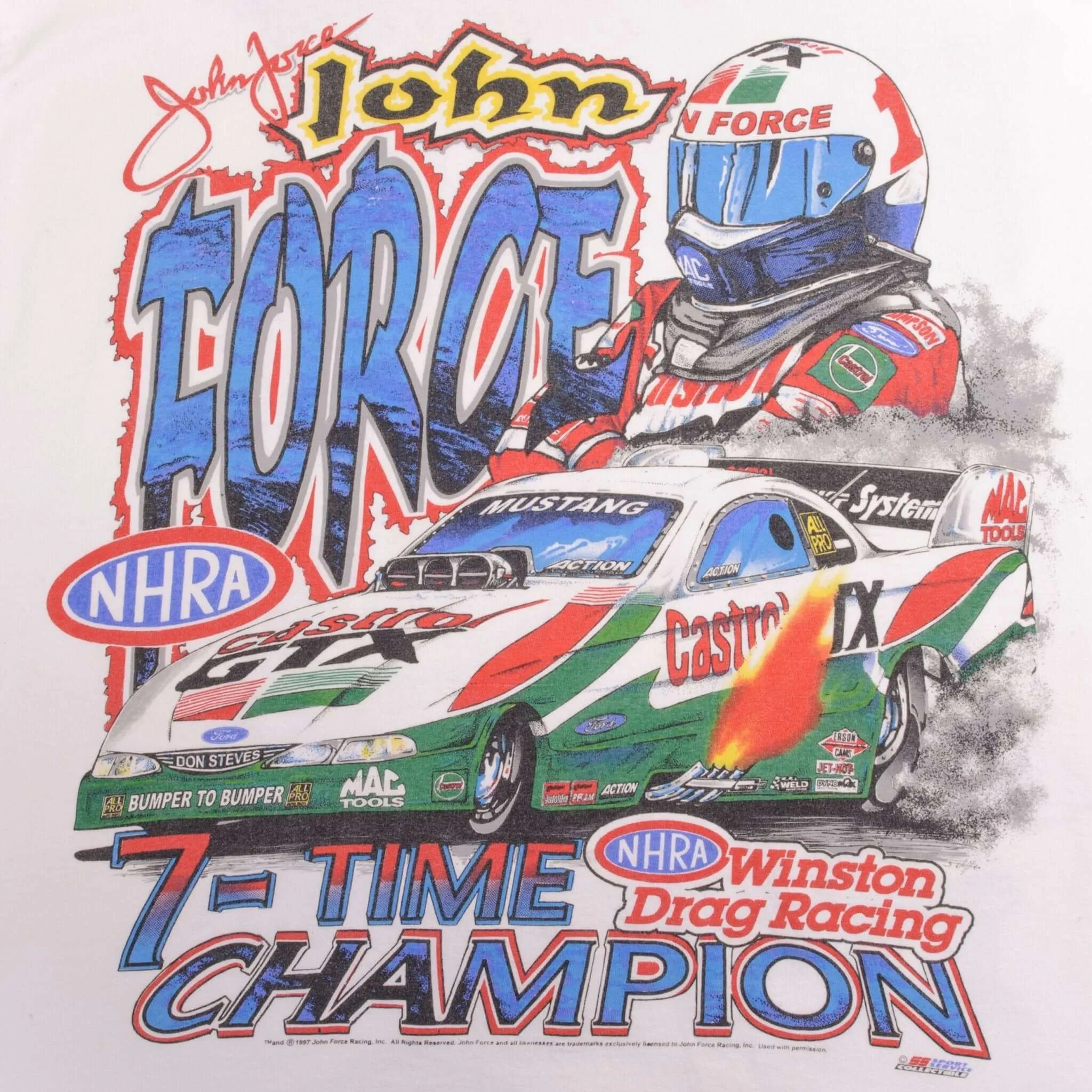 VINTAGE RACING NHRA JOHN FORCE 7 TIME CHAMPION 1997 TEE SHIRT XL MADE IN USA