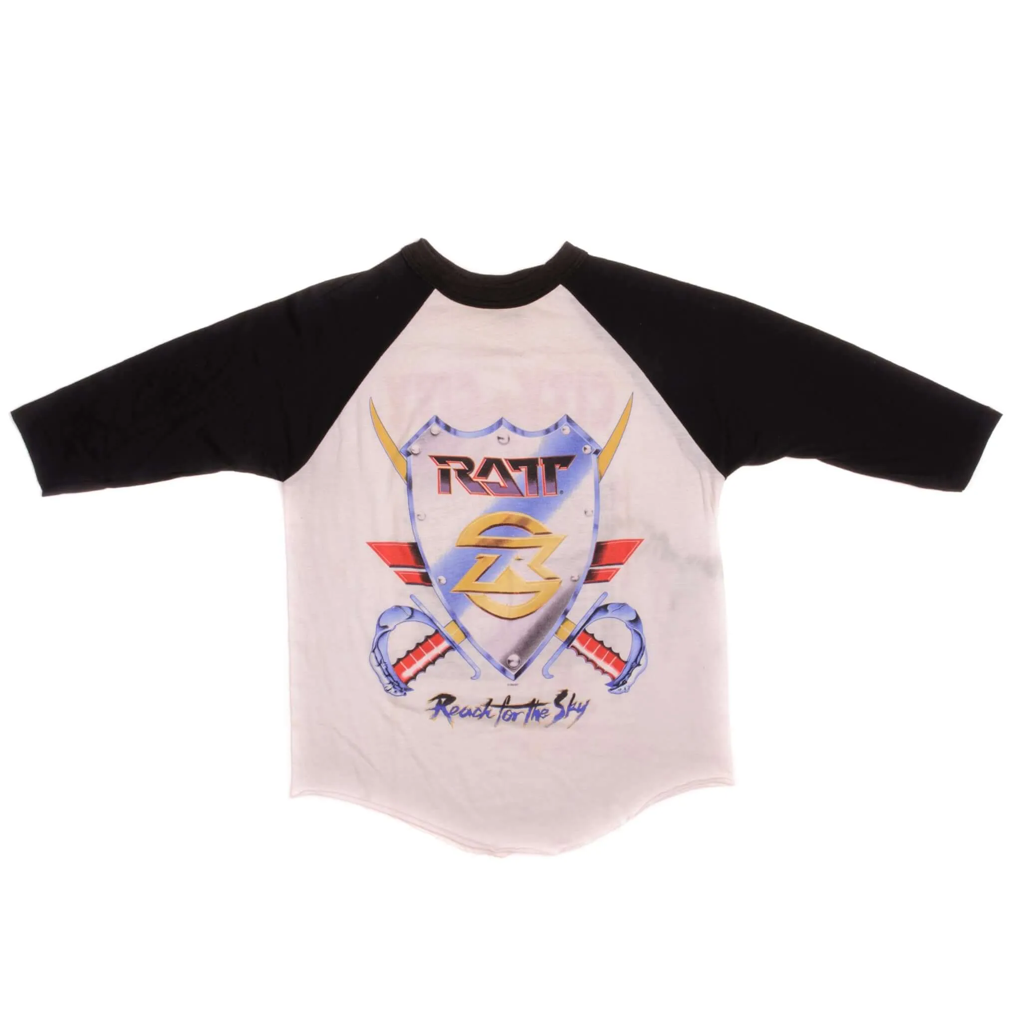 VINTAGE RATT REACH FOR THE SKY WORLD TOUR RAGLAN TEE SHIRT 1989 MEDIUM MADE USA