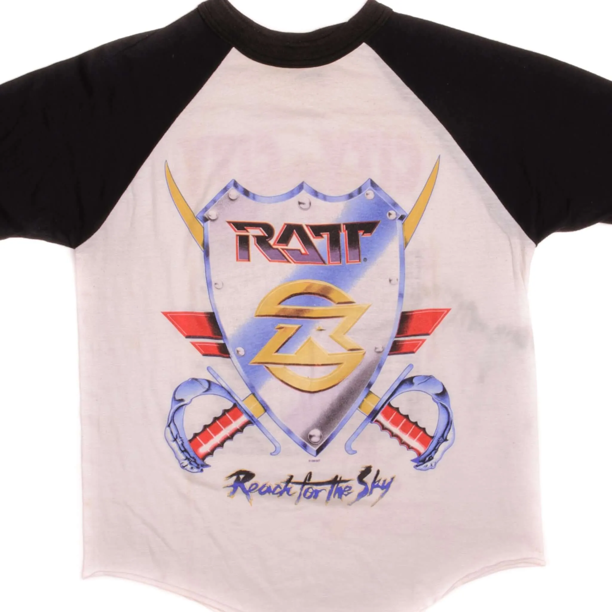 VINTAGE RATT REACH FOR THE SKY WORLD TOUR RAGLAN TEE SHIRT 1989 MEDIUM MADE USA