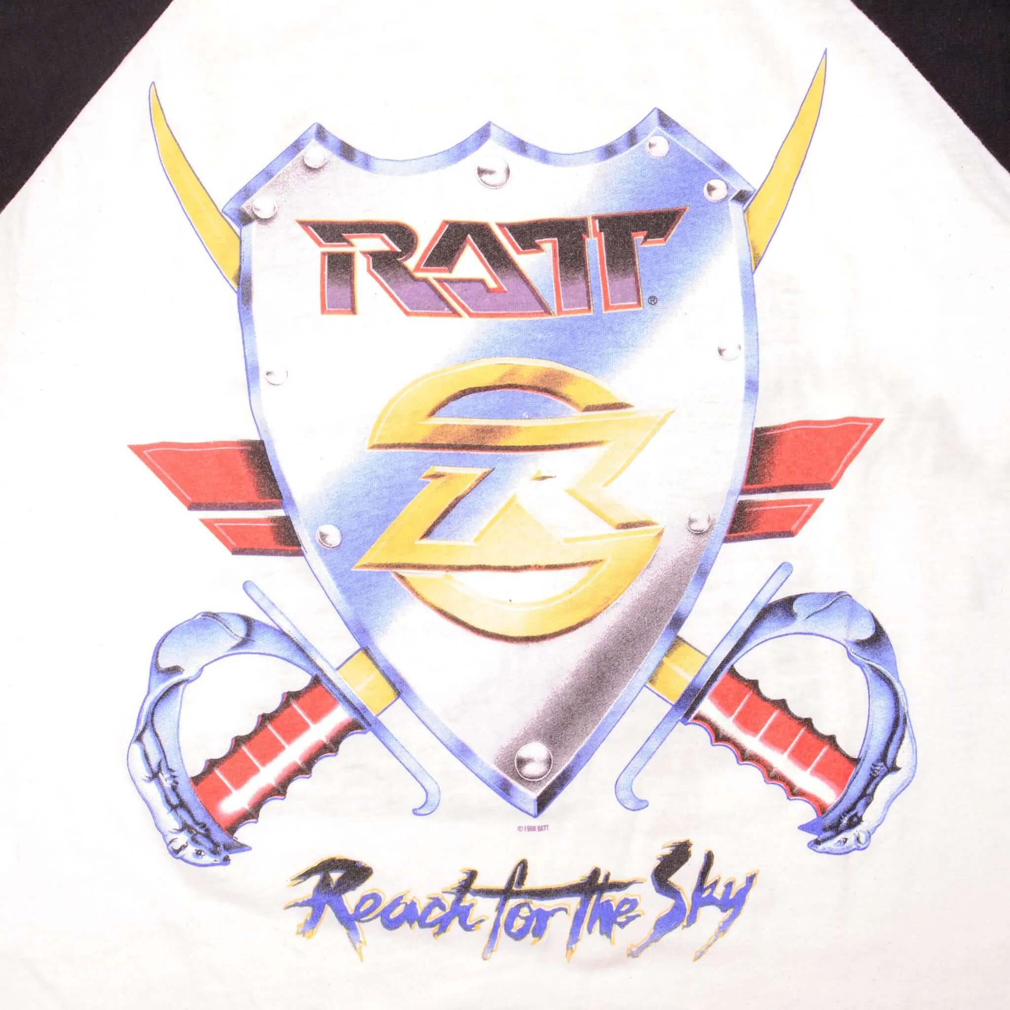 VINTAGE RATT REACH FOR THE SKY WORLD TOUR RAGLAN TEE SHIRT 1989 MEDIUM MADE USA